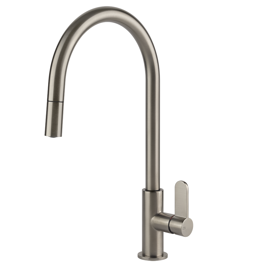 Gessi HELIUM Einhebel-Küchenmischer mit Schwenkarm, Finox Optik