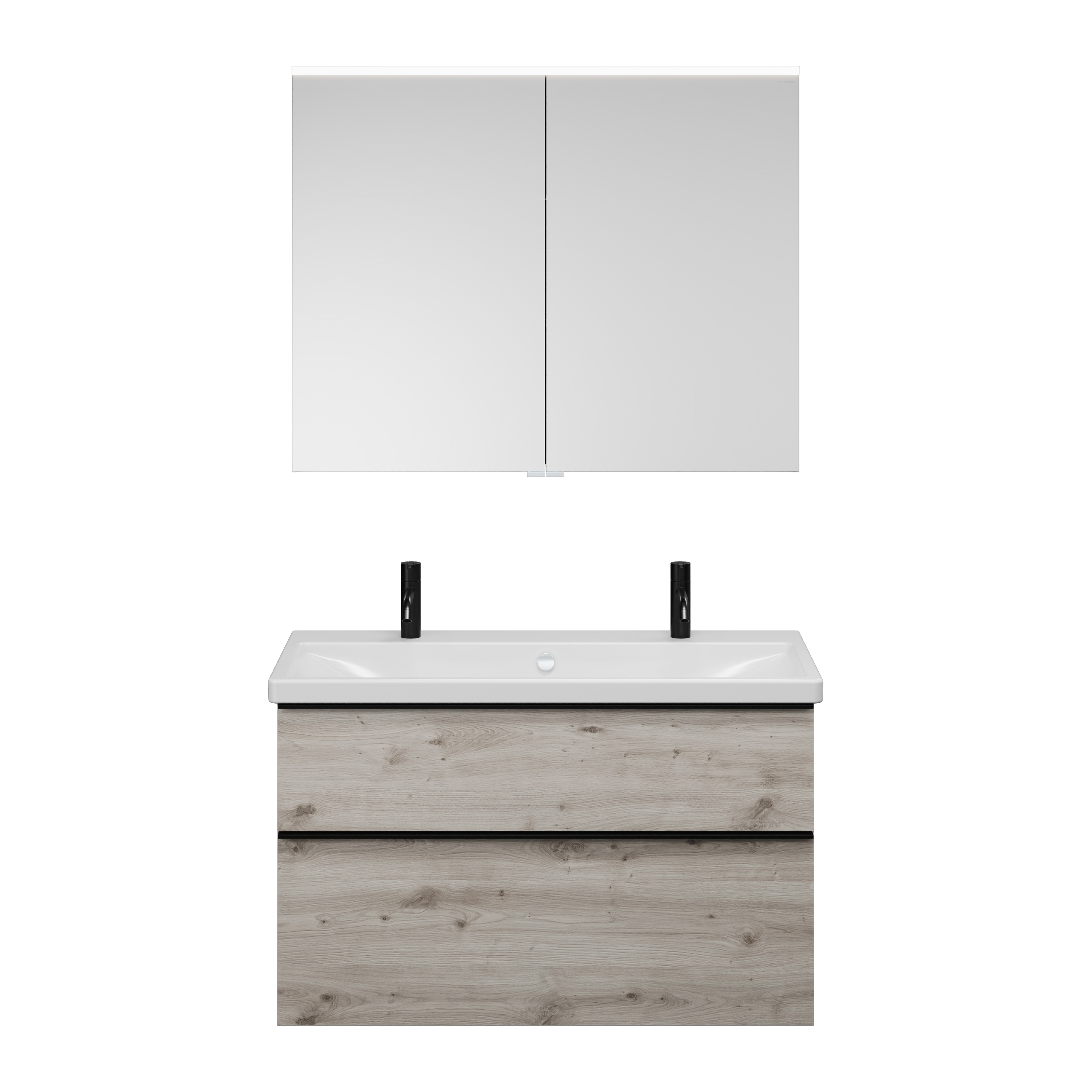 burgbad Eqio Badmöbel-Set SFAO103 Eiche Dekor Silber/Alpinweiss