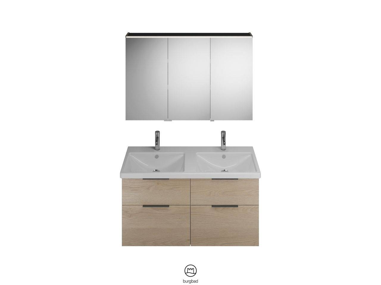 burgbad Eqio SFAQ123 Badmöbel-Set mit Spiegelschrank (mittlere Tür Anschlag rechts) SPGS120 + SEYT123
