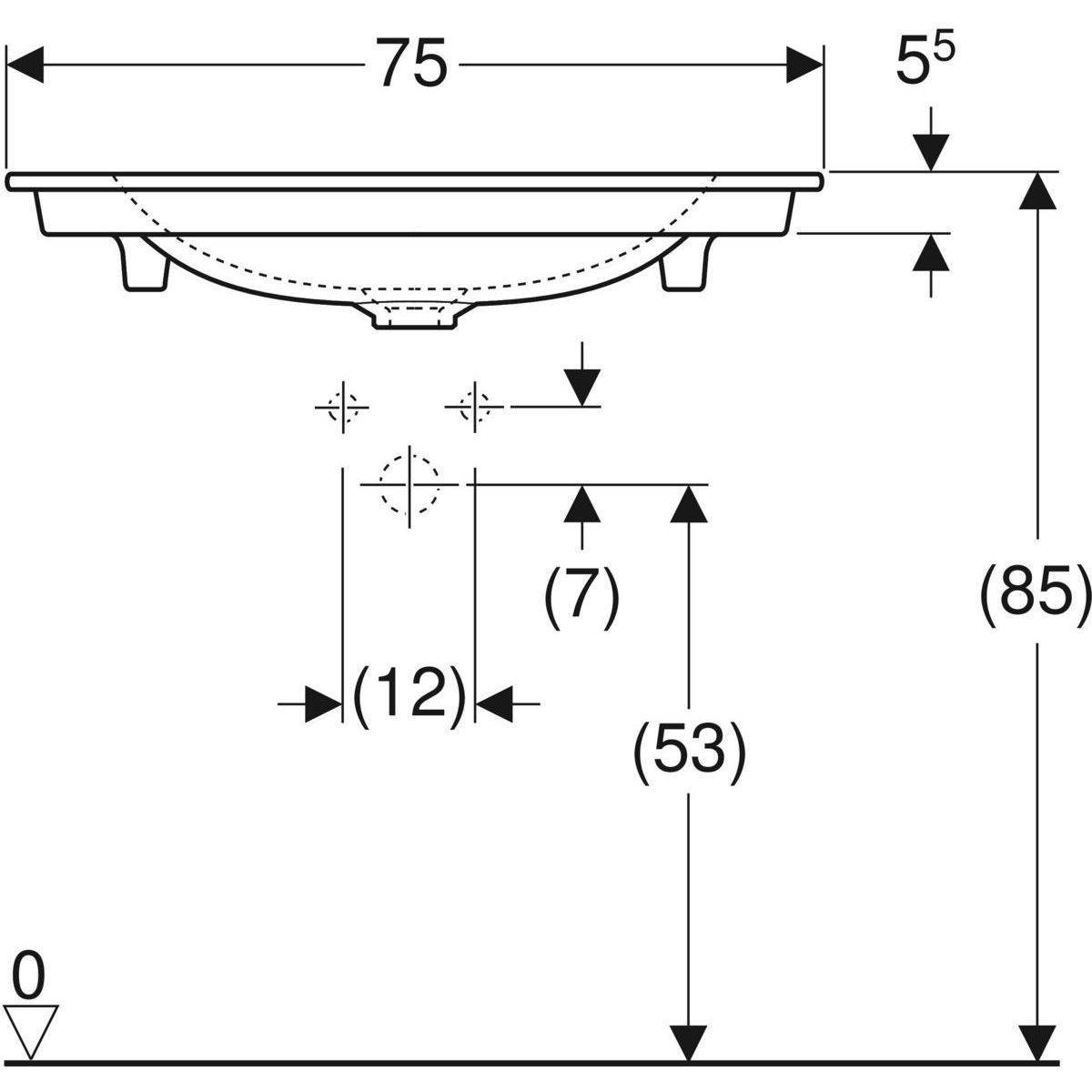 One Möbelwaschtisch 75cm, Abgang vertikal