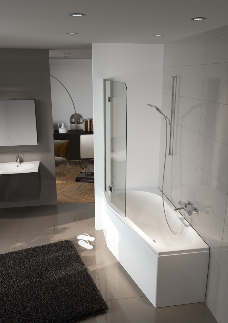 Delta Einbau-Badewanne mit Dusch-Bereich, Ausführung rechts, 160 x 80cm