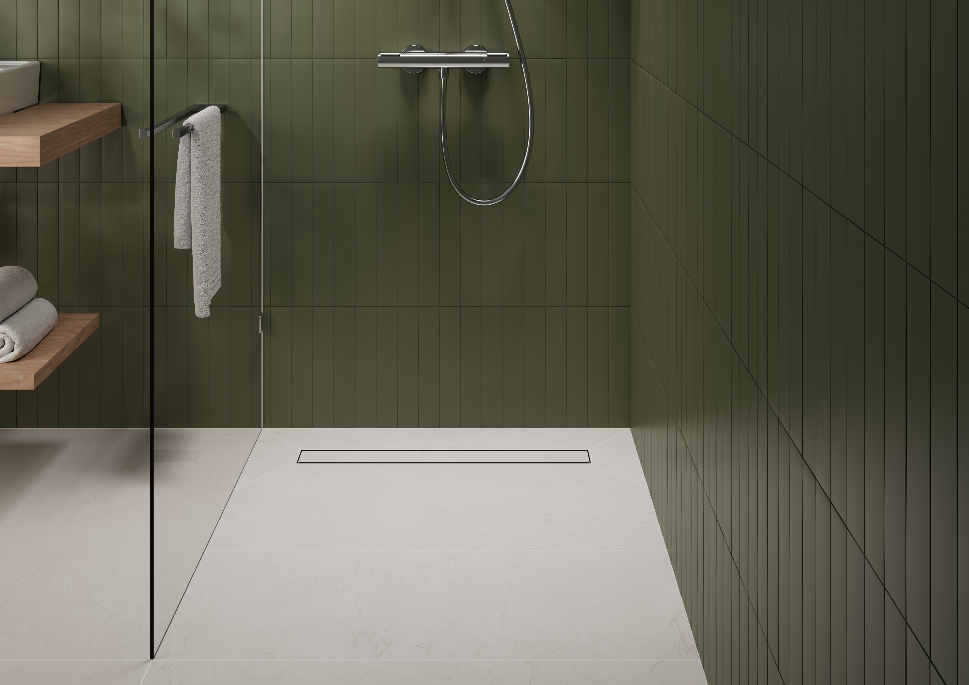 RainDrain Go Komplettset Duschrinne 700  rückseitig befliesbar für Standard-/flache Installation