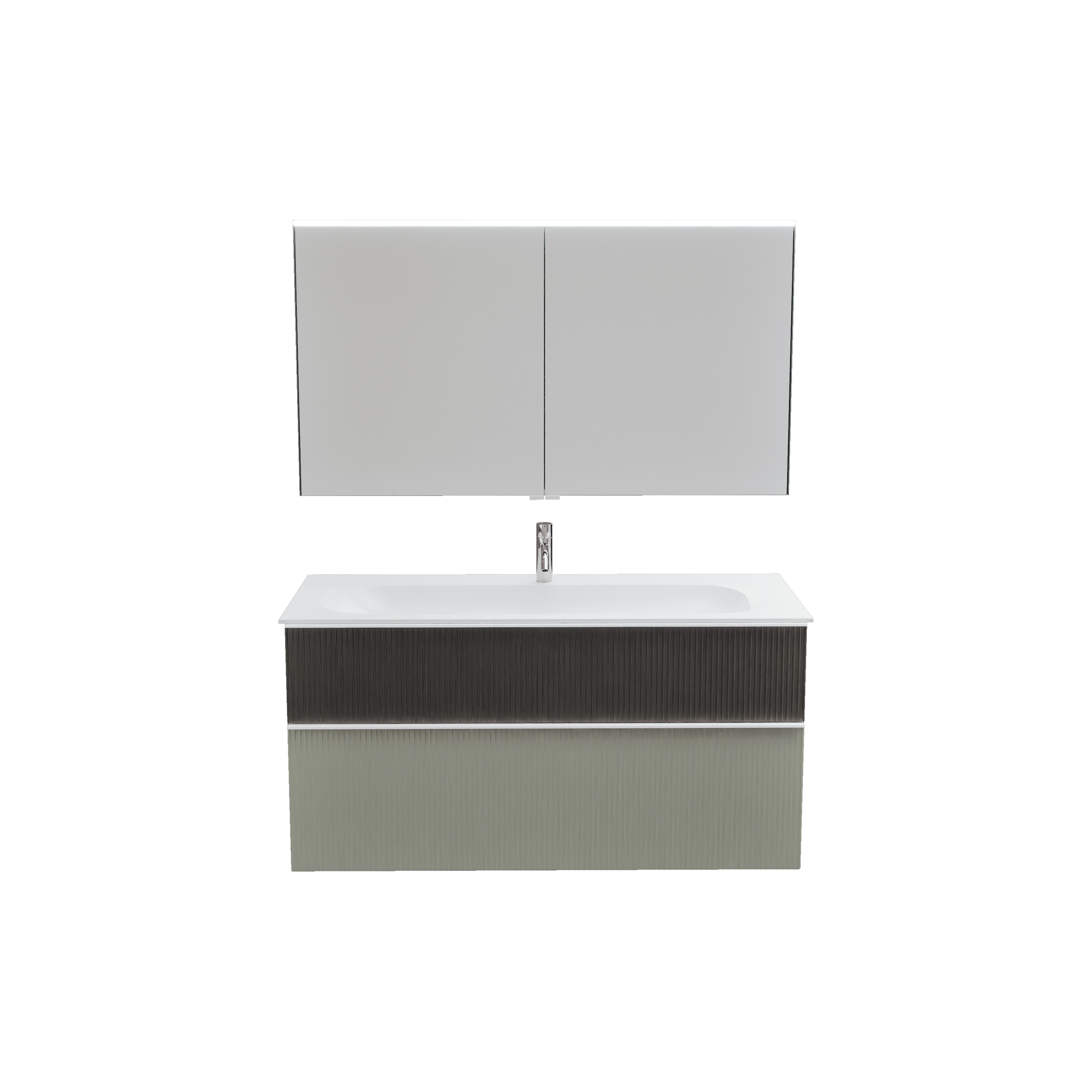 burgbad Fiumo 2.0 Badmöbel-Set 1220mm Rauchgrün Softmatt, Griff Weiß Matt G0223