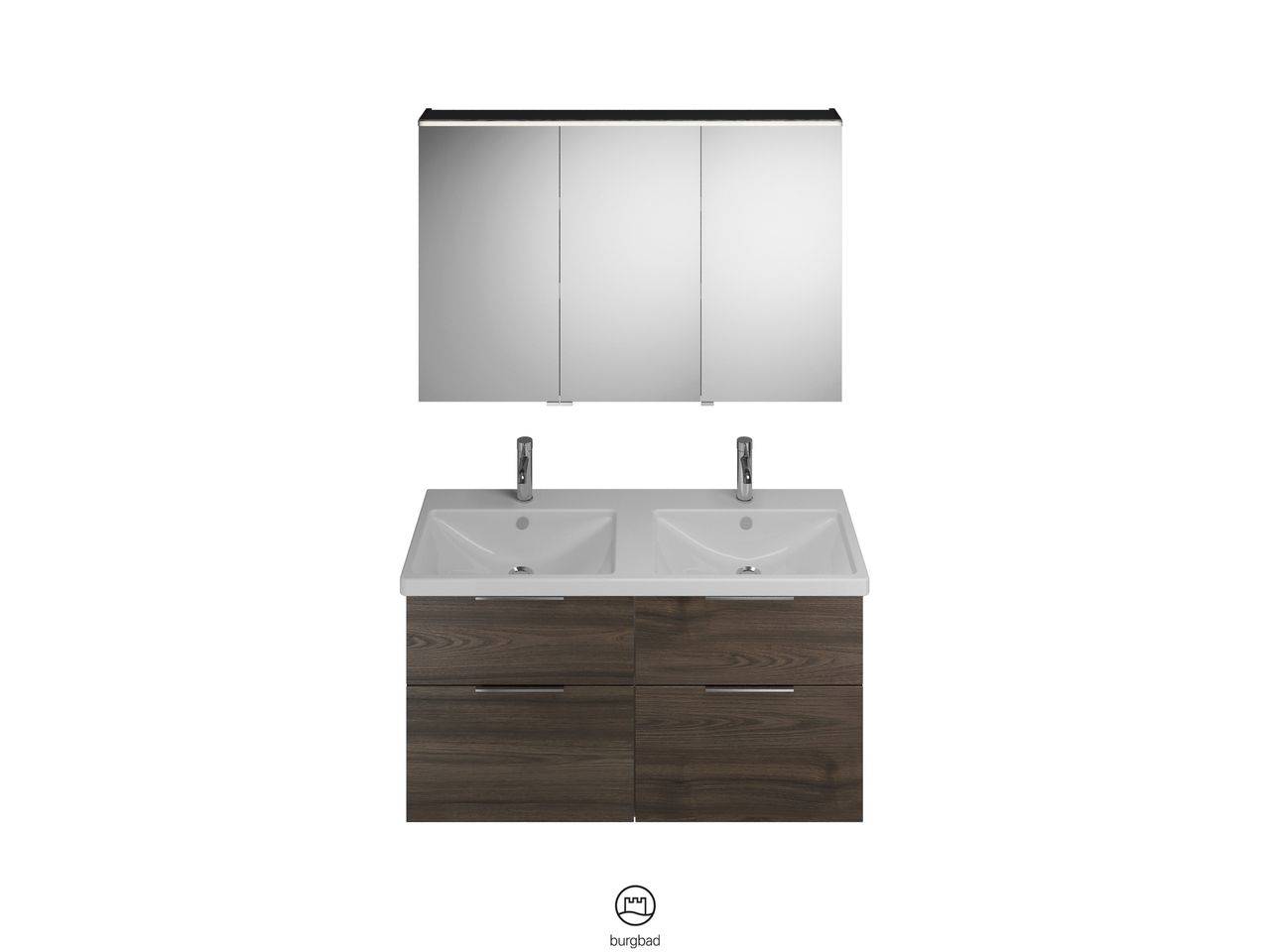 burgbad Eqio SFAQ123 Badmöbel-Set mit Spiegelschrank (mittlere Tür Anschlag rechts) SPGS120 + SEYT123
