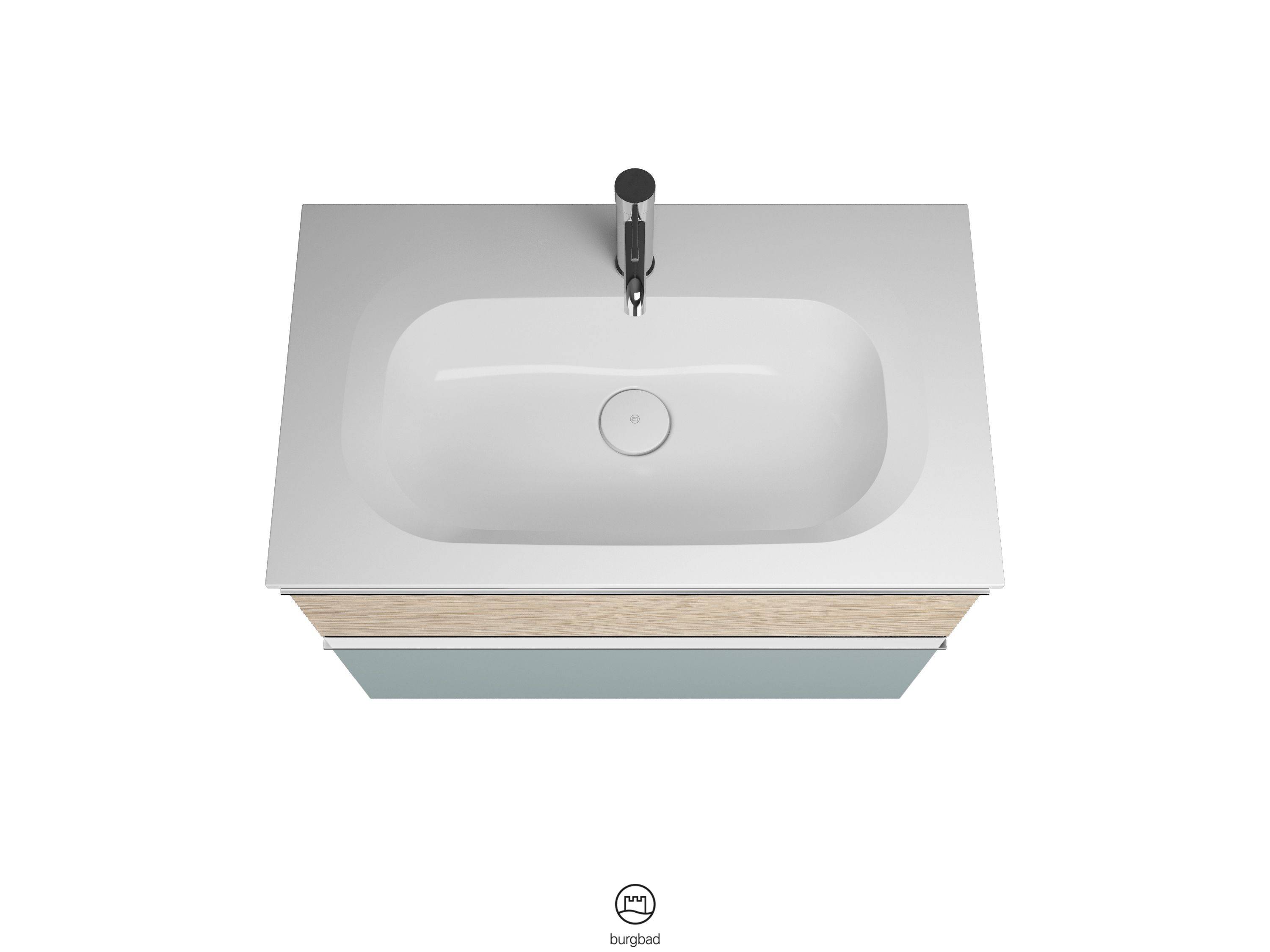 burgbad Fiumo Waschtisch mit Waschtischunterschrank Eisblau Softmatt/eiche dekor cashmere