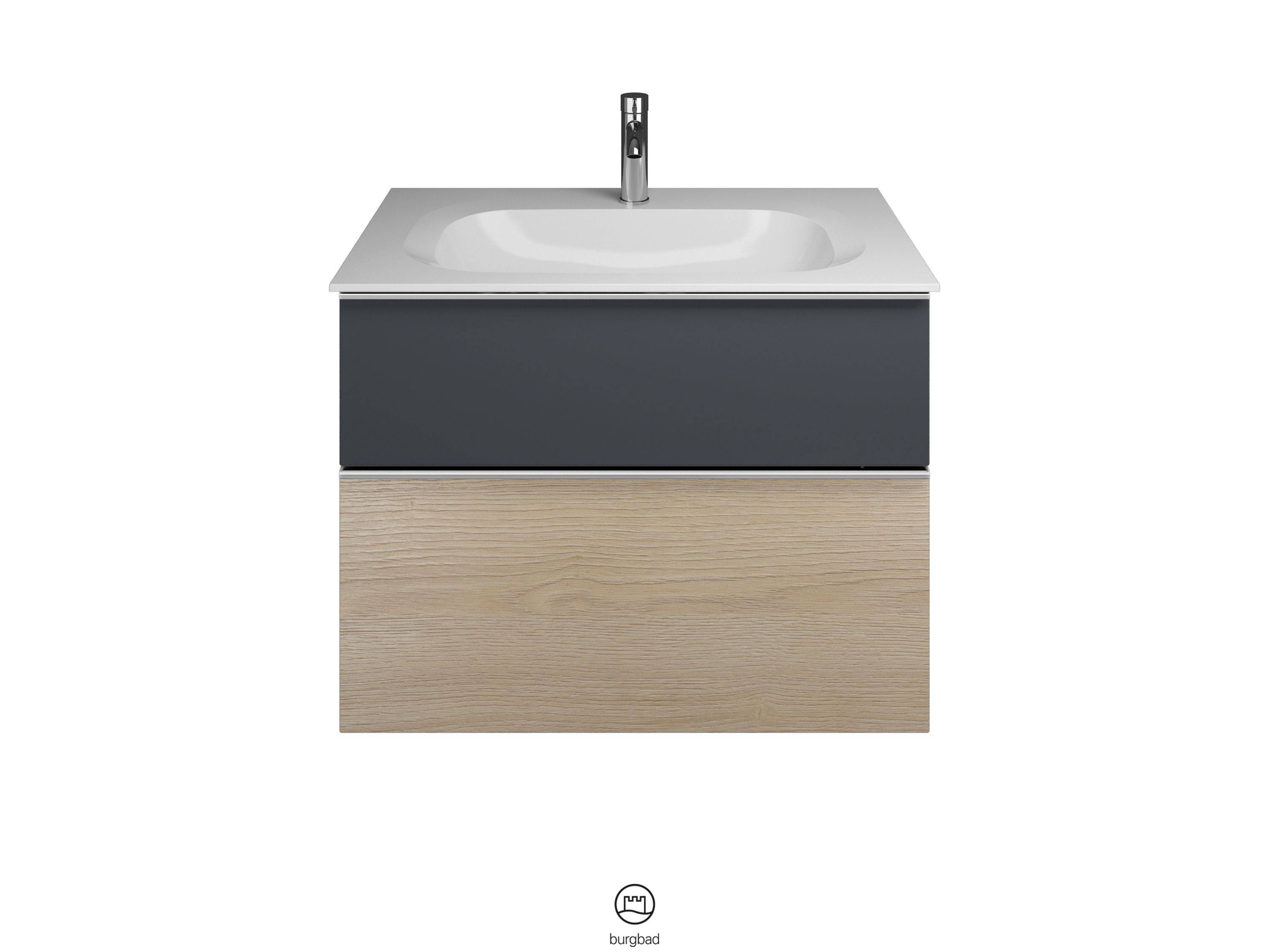 burgbad Fiumo Waschtisch mit Waschtischunterschrank Eiche Dekor Cashmere/graphit softmatt