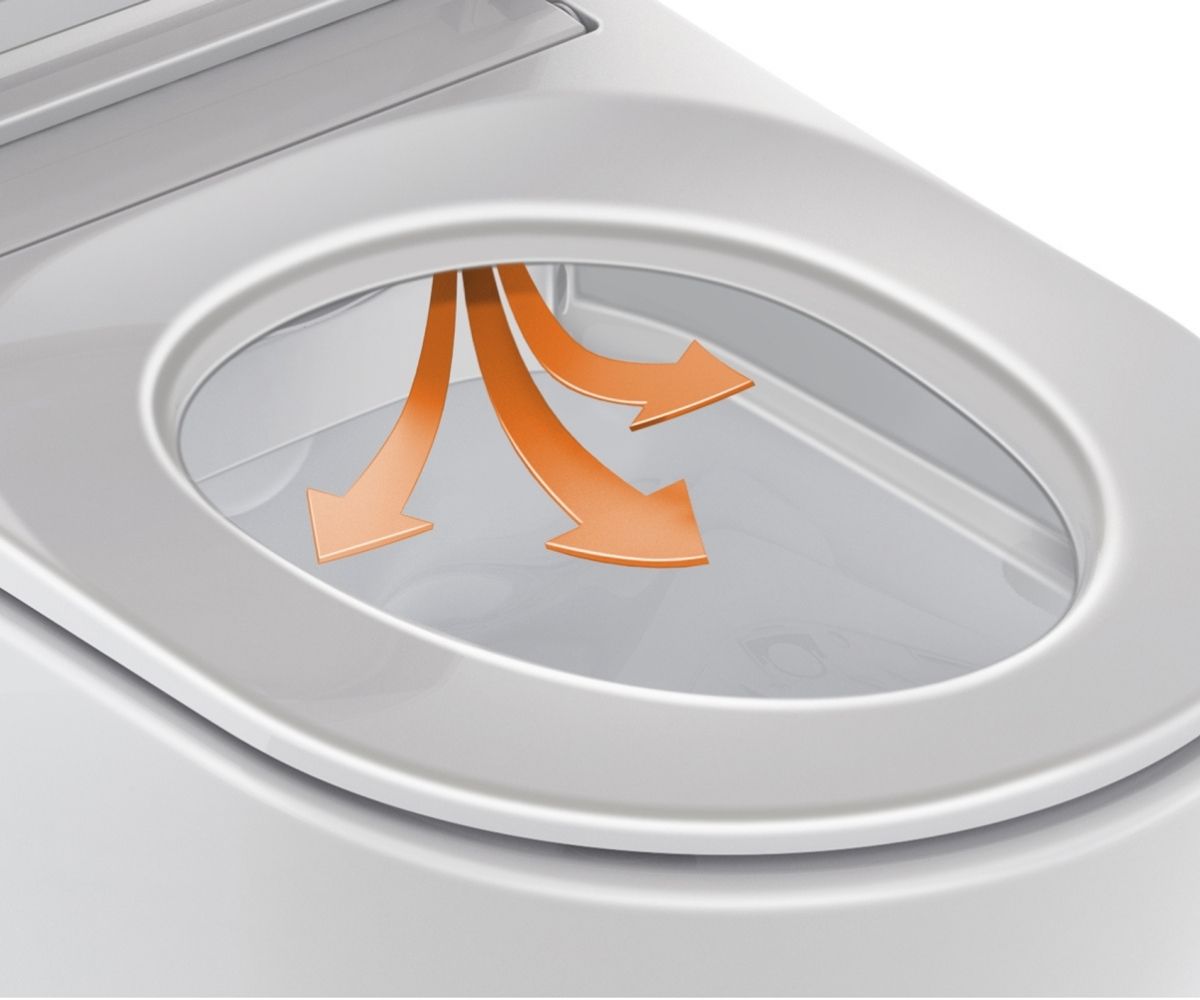 Dusch-WC mit Warmluftföhn.