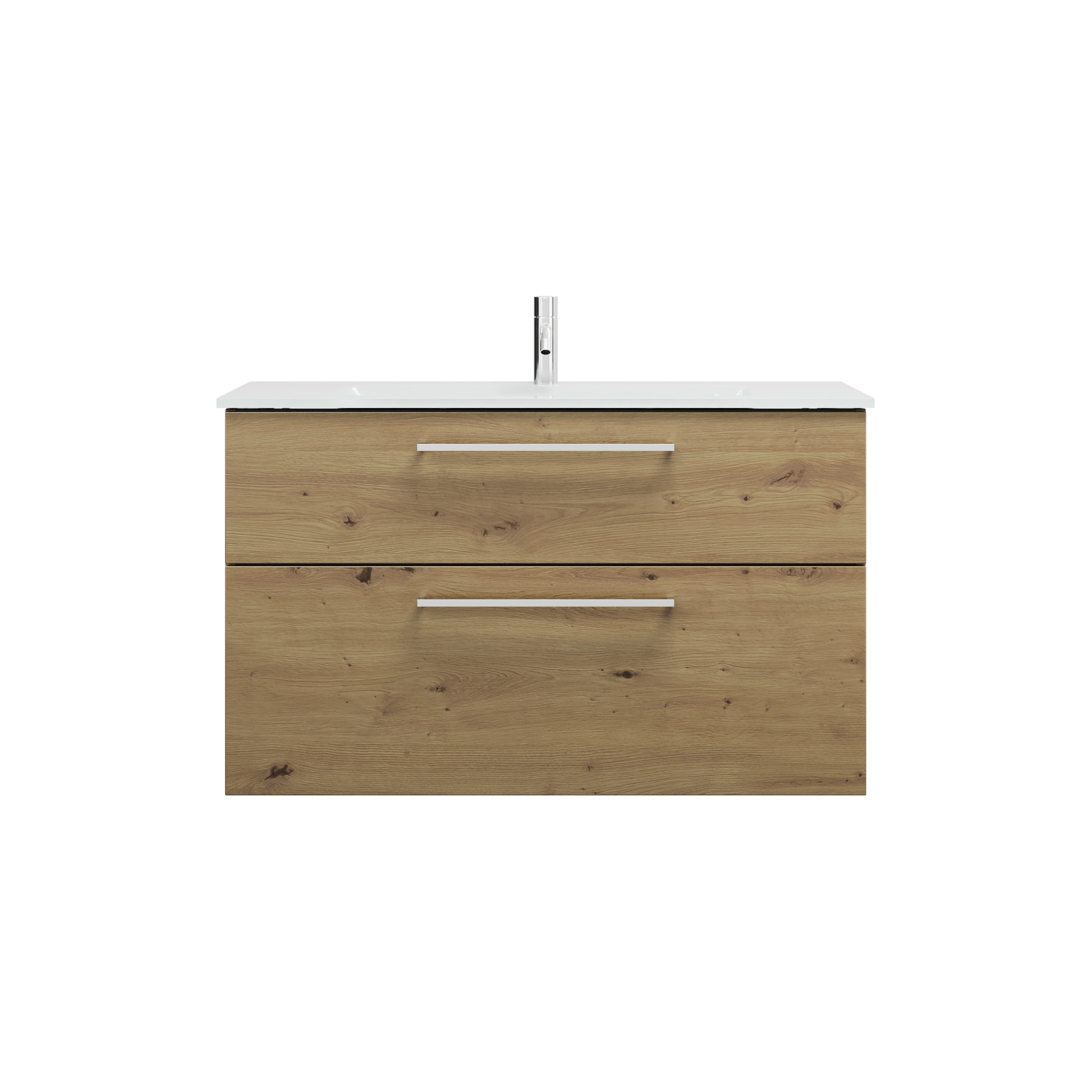 Eqio Badmöbel-Set SEYX102 mit Glas-Waschtisch, Eiche Dekor Urban/Weiß