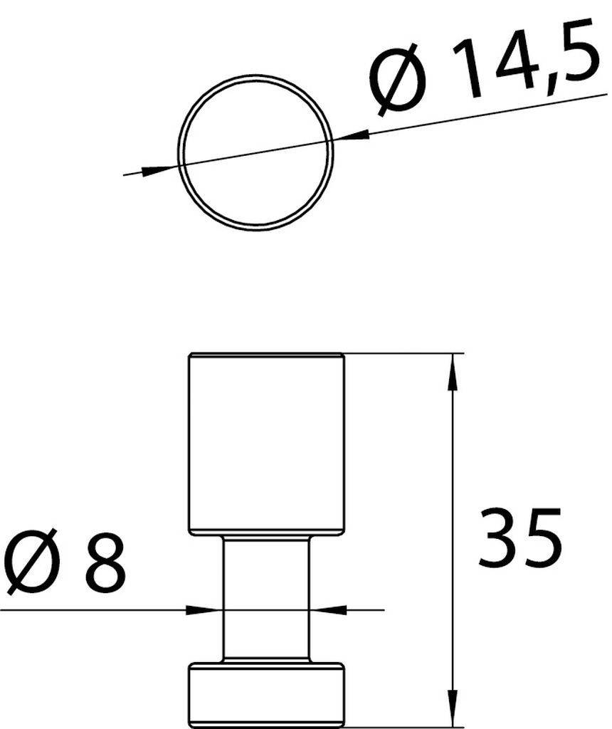 Technische Zeichnung mit Stahlstift Ø14,5 mm und Länge 35 mm
