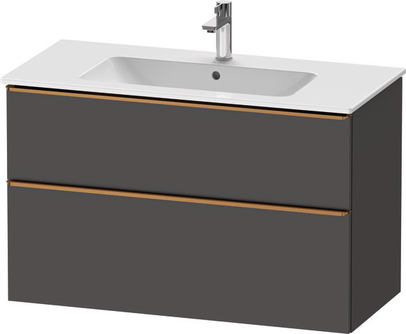 Duravit D-Neo Waschtischunterbau wandhängend mit Möbelgriff Bronze gebürstet