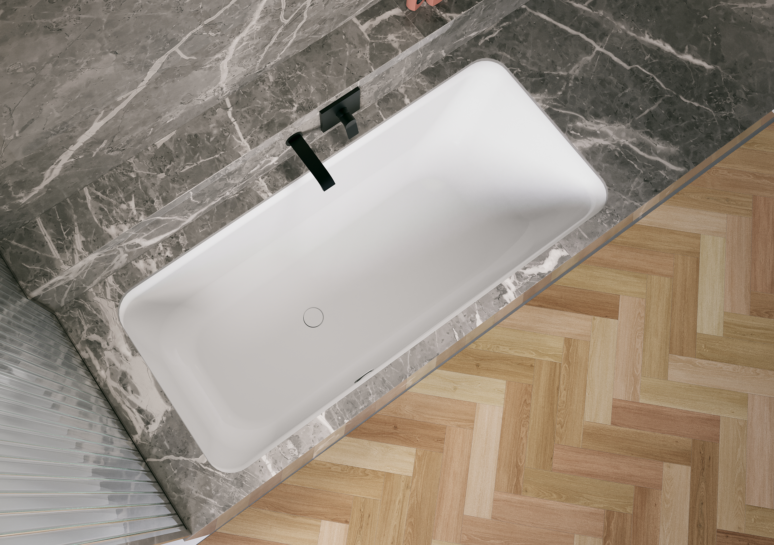Select rectangular bath with rear side overflow