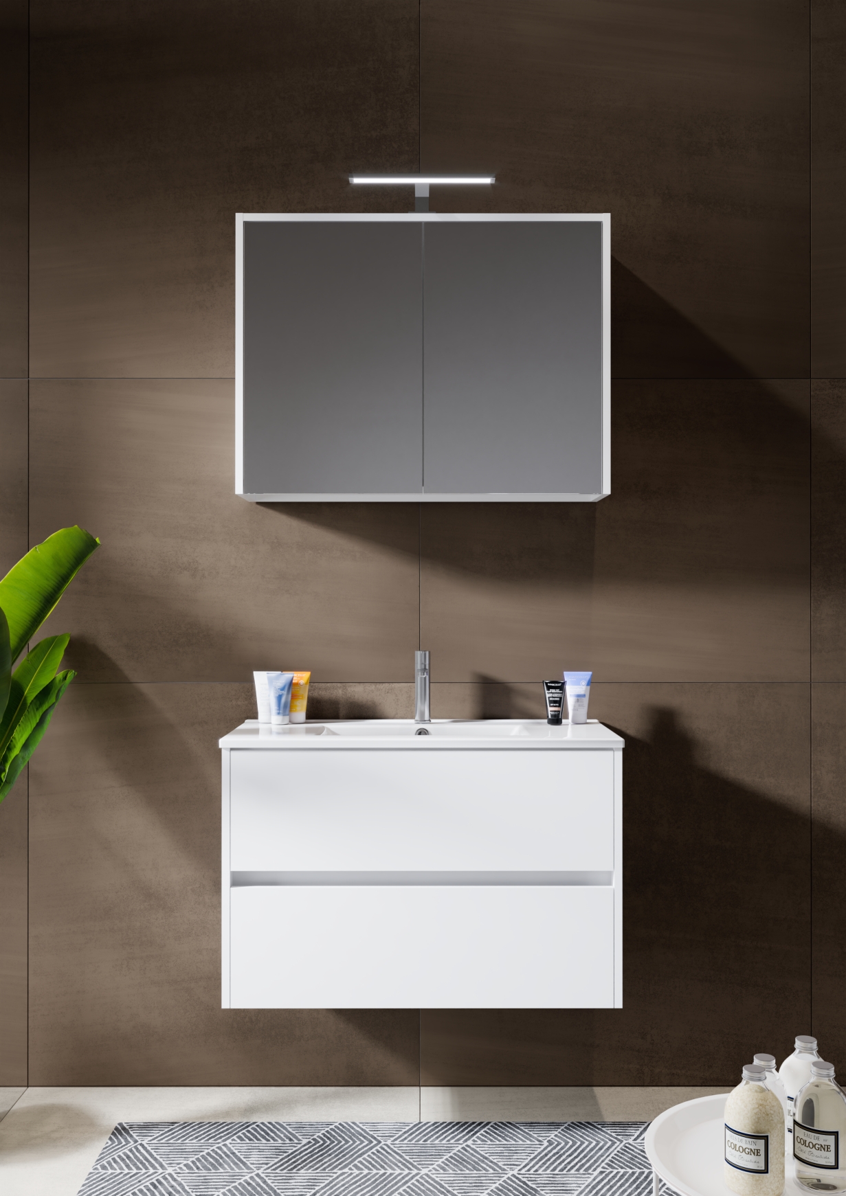 Porto Slim Badmöbel-Set 80cm mit Spiegelschrank, 38cm tief
