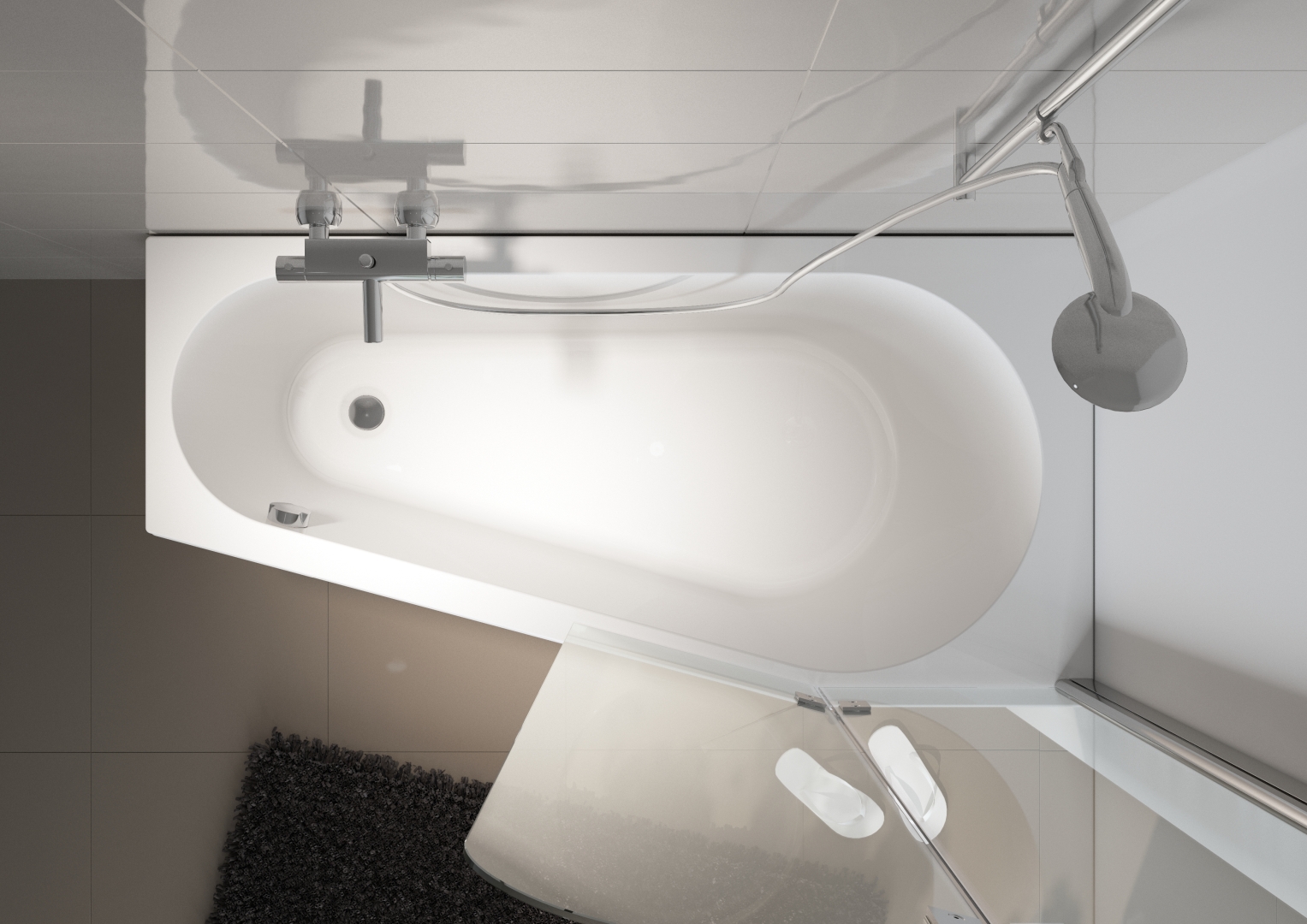 Delta Einbau-Badewanne mit Dusch-Bereich, Ausführung links, 150 x 80cm