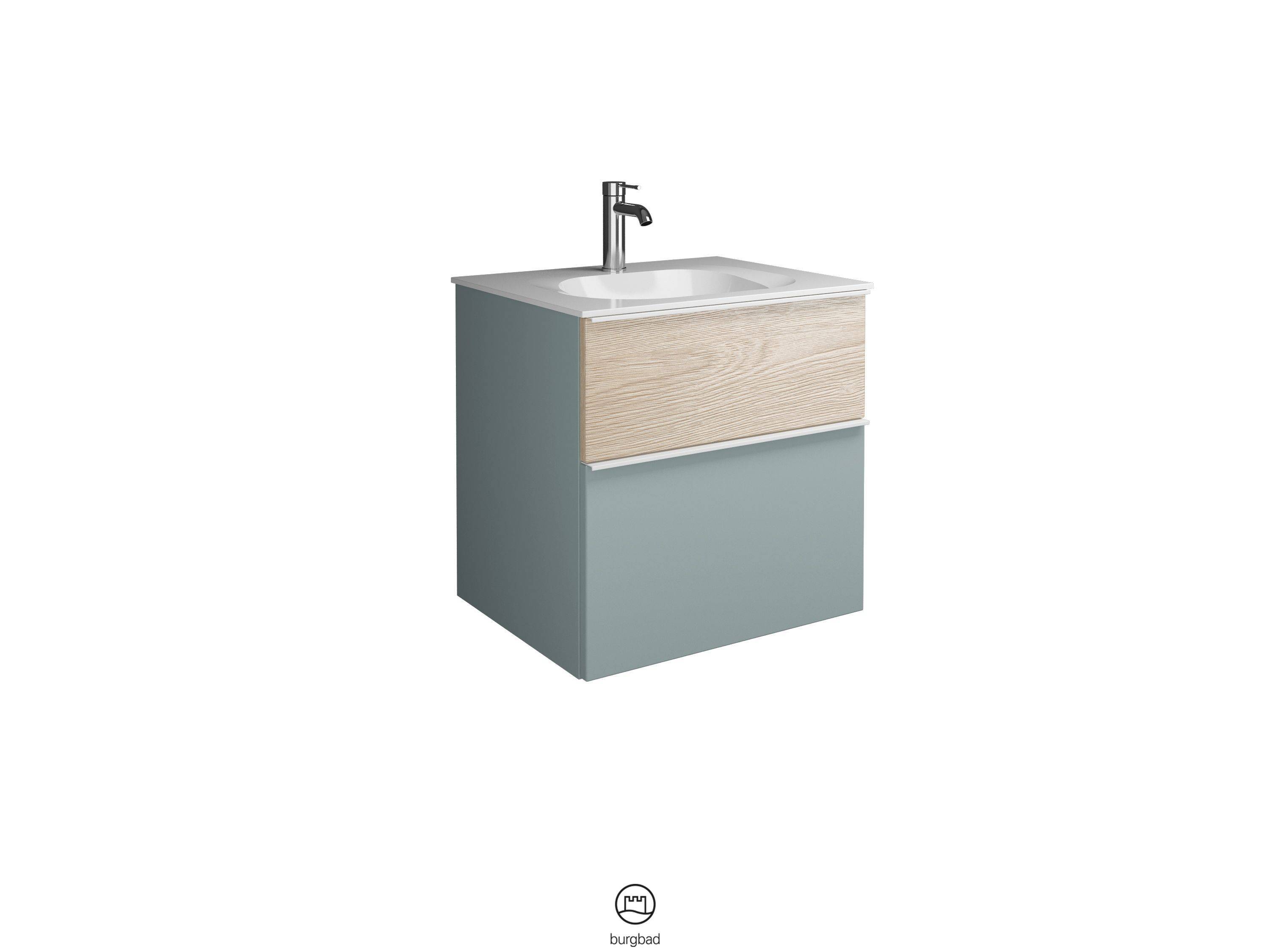 burgbad Fiumo Waschtisch mit Waschtischunterschrank Eisblau Softmatt/eiche dekor cashmere