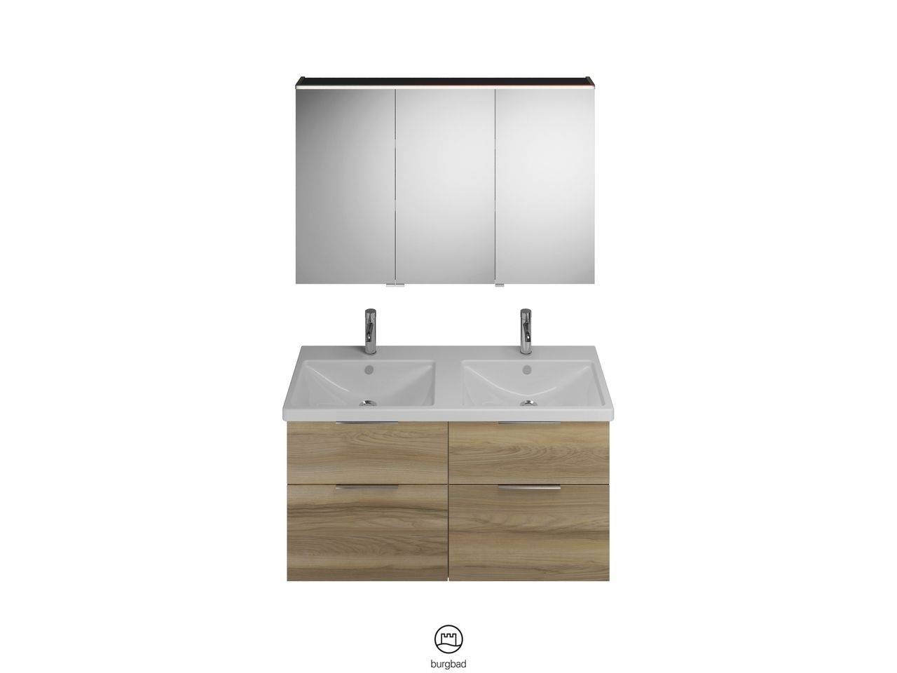burgbad Eqio SFAQ123 Badmöbel-Set mit Spiegelschrank (mittlere Tür Anschlag rechts) SPGS120 + SEYT123