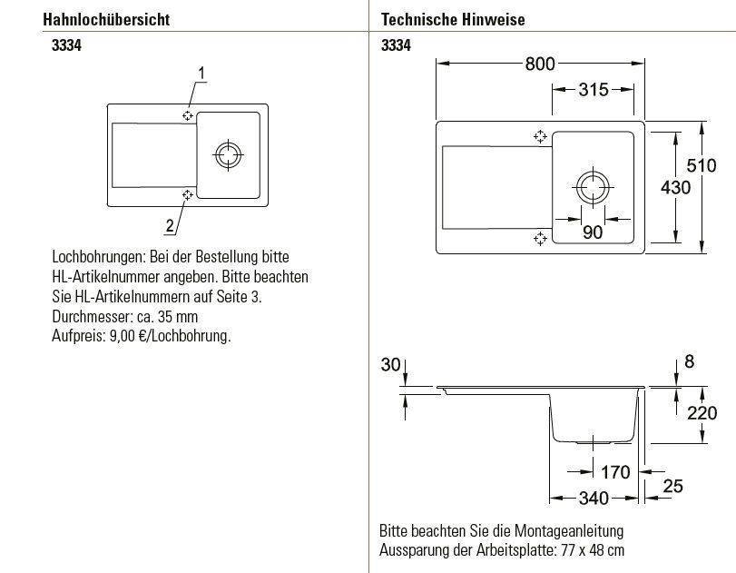 Siluet 45 Küchenspüle, mit Ablaufgarnitur mit Handbetätigung, 800 x 510mm