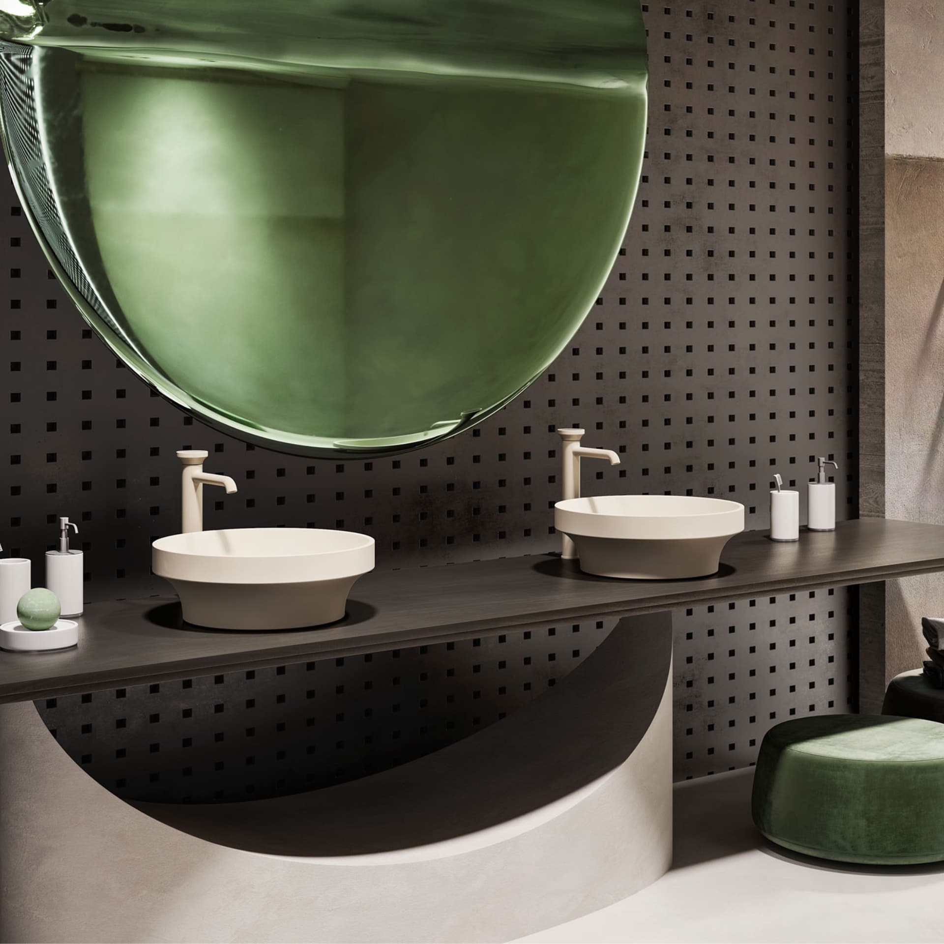 Gessi Armaturen für Waschtisch und Dusche.
