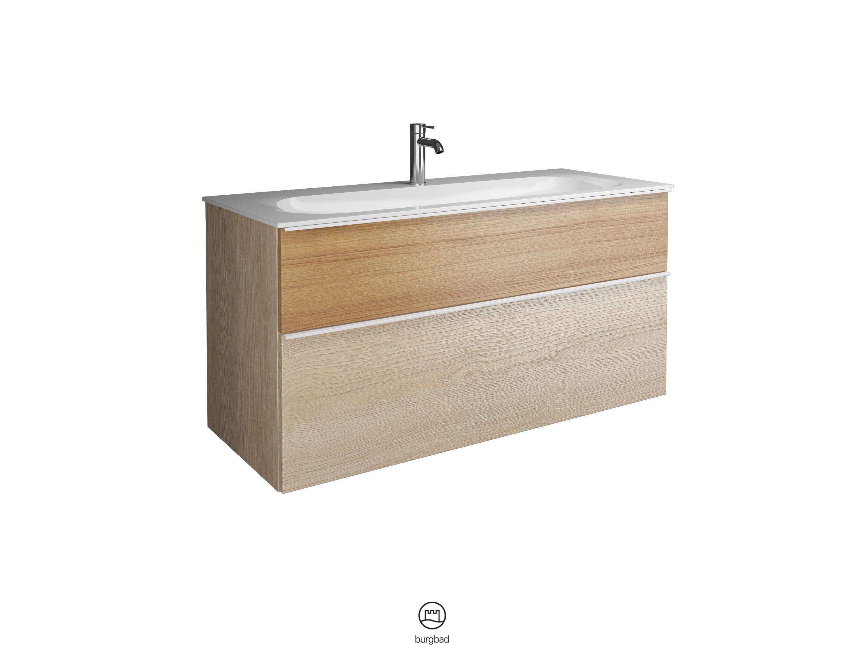 burgbad Fiumo Waschtisch mit Waschtischunterschrank Eiche Dekor Cashmere/tectona dekor zimt