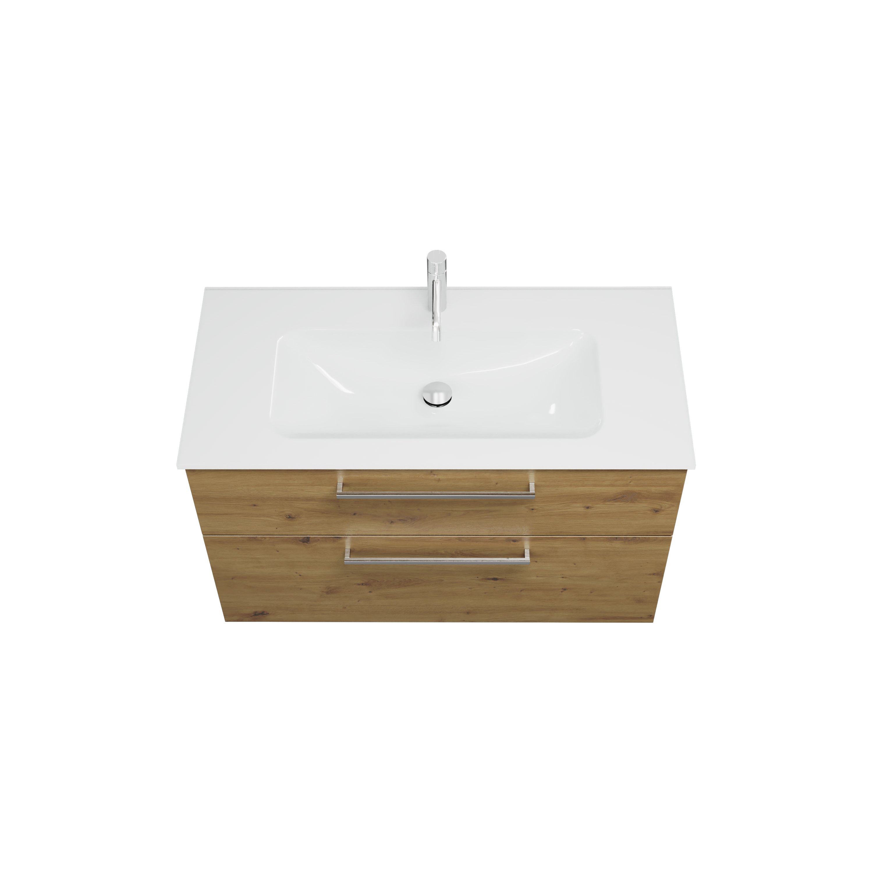 Eqio Badmöbel-Set SEYX102 mit Glas-Waschtisch, Eiche Dekor Urban/Weiß