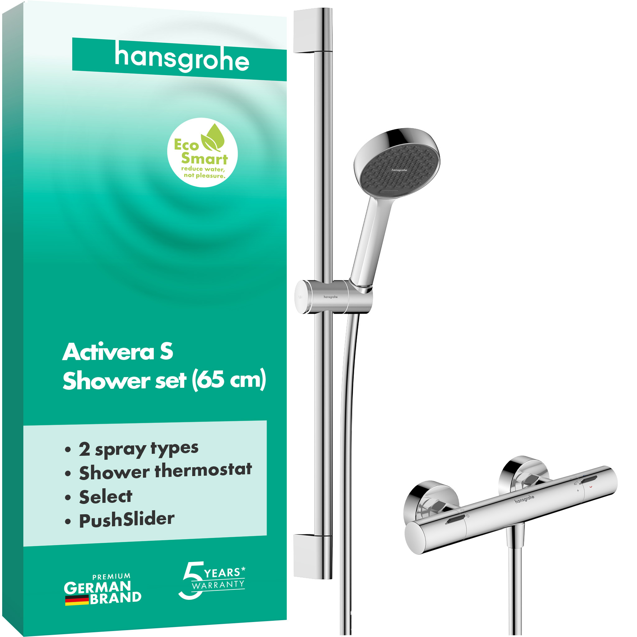 Activera Select S exposed shower system 95 water-saving with Ecostat Fine and shower rail 65 cm