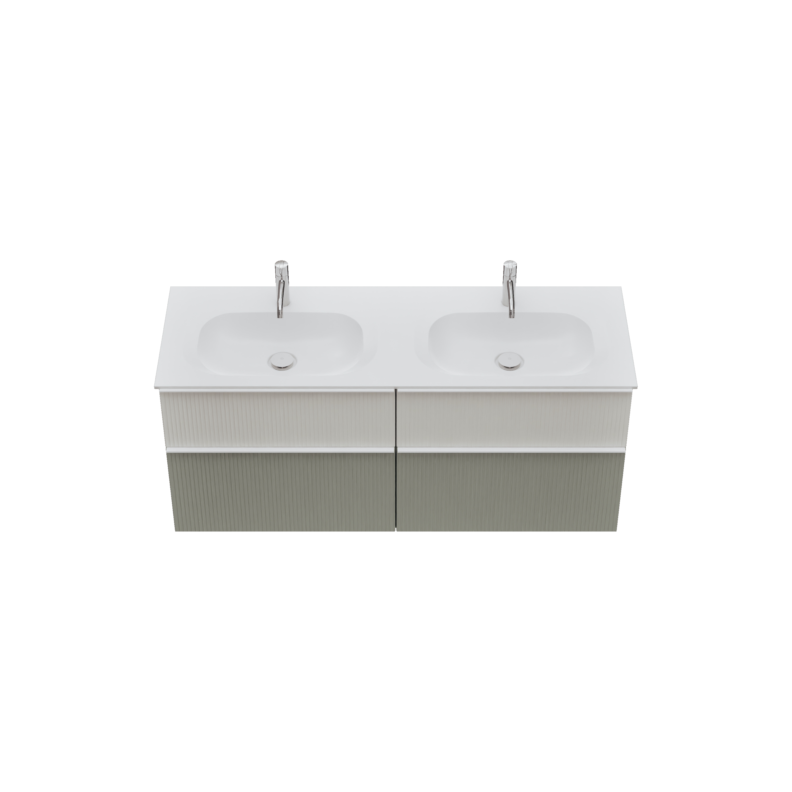 burgbad Fiumo 2.0 Badmöbel-Set 1420mm Rauchgrün Softmatt, Griff Weiß Matt G0223