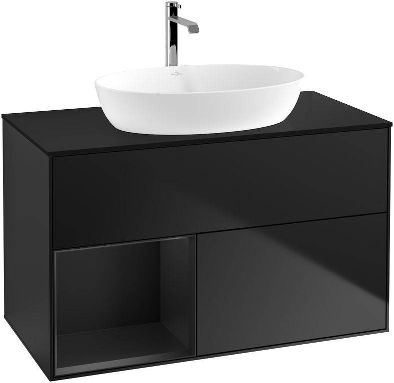 Villeroy & Boch Finion Waschtischunterschrank 1000 x 603 x 501mm, Abdeckplatte schwarz matt