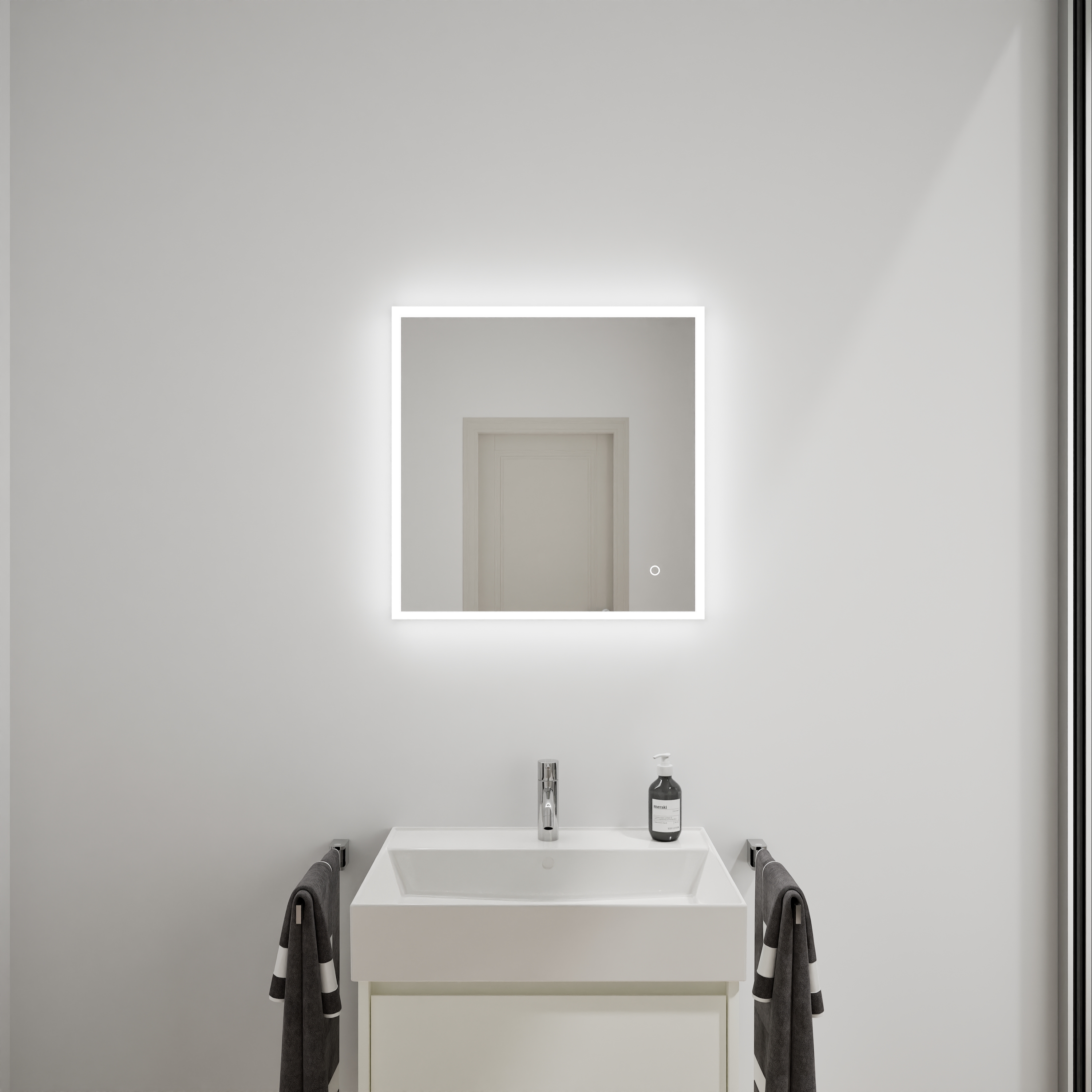 Devio Spiegel mit umlaufender LED-Beleuchtung Weiß Matt