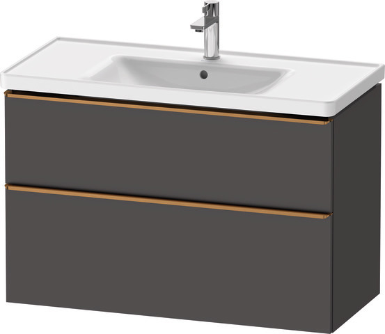 Duravit D-Neo Waschtischunterbau wandhängend mit Möbelgriff Bronze gebürstet