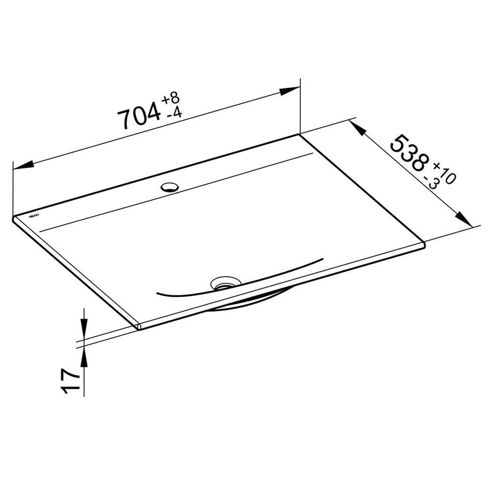 Edition 11 ceramic washbasin for 1-hole mixer taps, 705 x 17 x 538mm