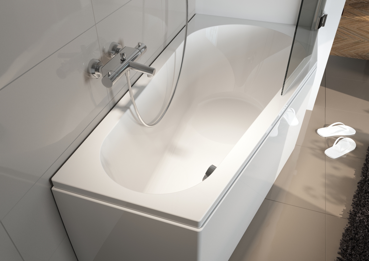 Delta Einbau-Badewanne mit Dusch-Bereich, Ausführung links, 150 x 80cm