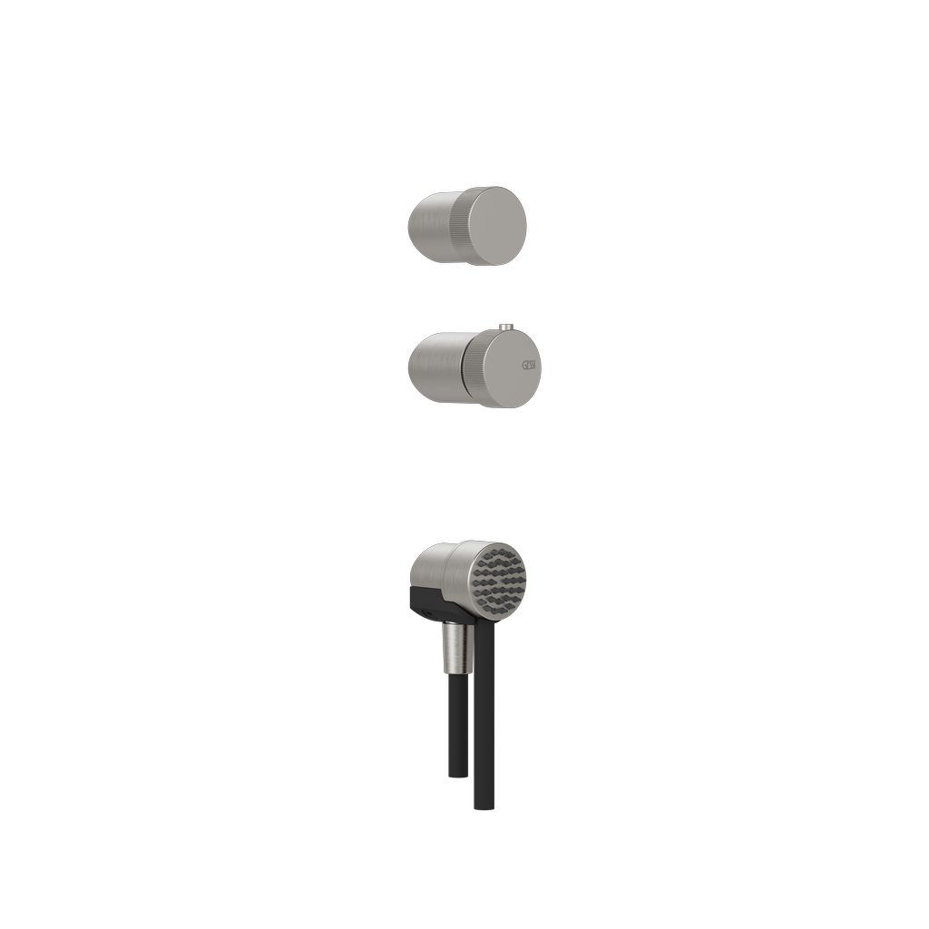 OUTDOOR Thermostat-Griff und Handbrause-Set Edelstahl gebürstet