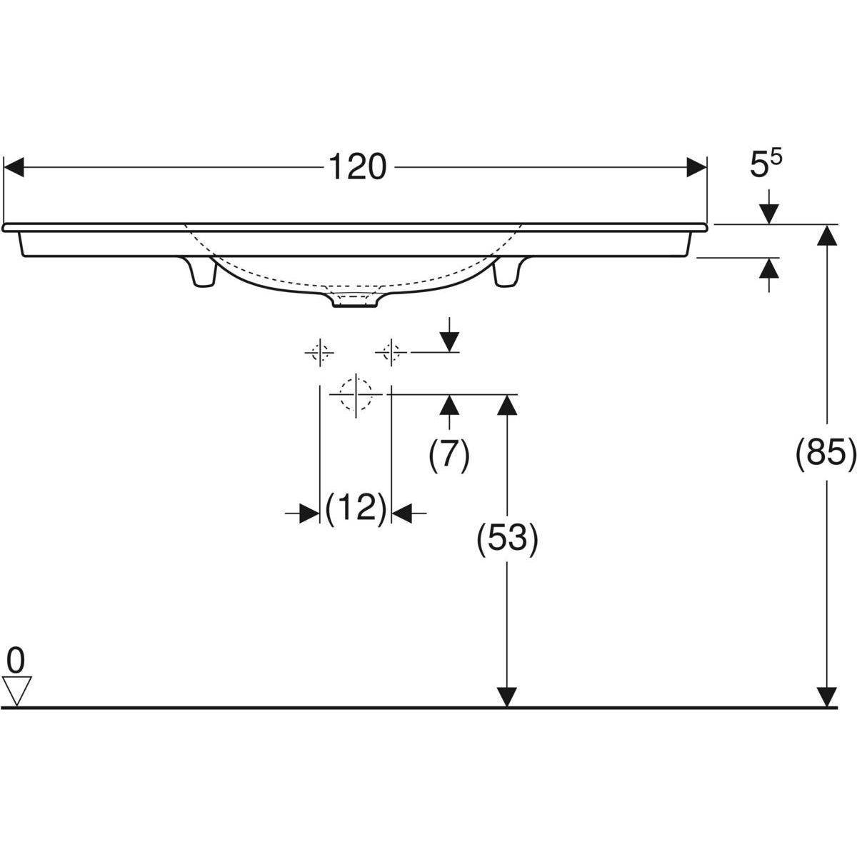 One Möbelwaschtisch 120cm, Abgang vertikal