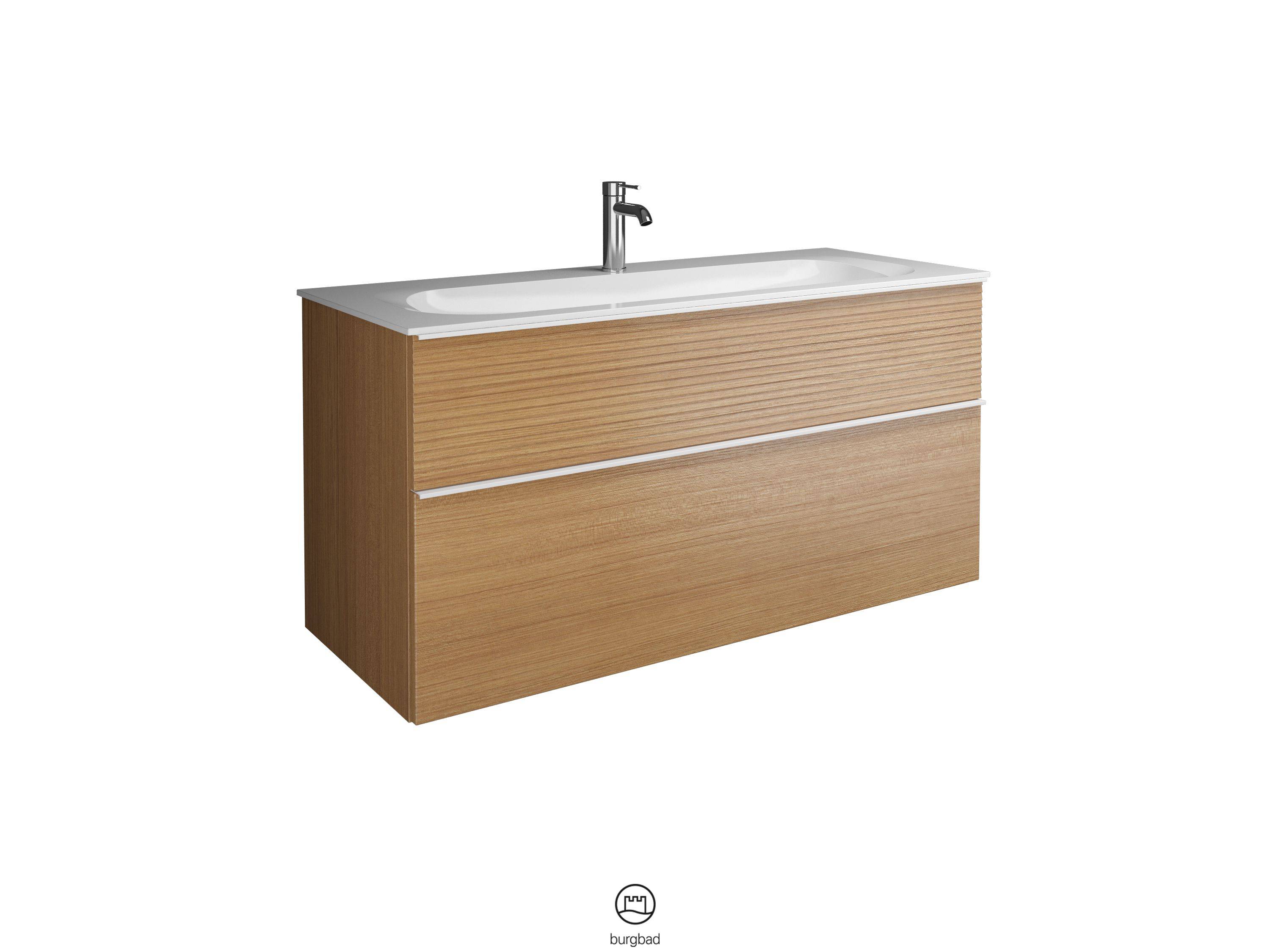 burgbad Fiumo Waschtisch mit Waschtischunterschrank SFXN122, Tectona Dekor Zimt/Alpinweiss