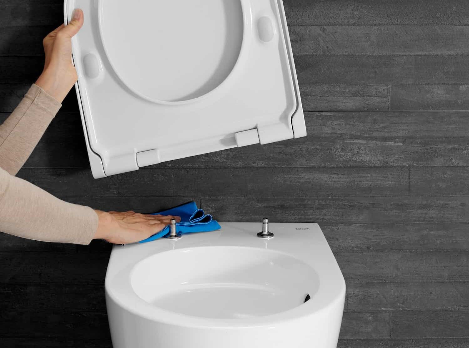 WC-Sitz mit Absenkautomatik reinigen.