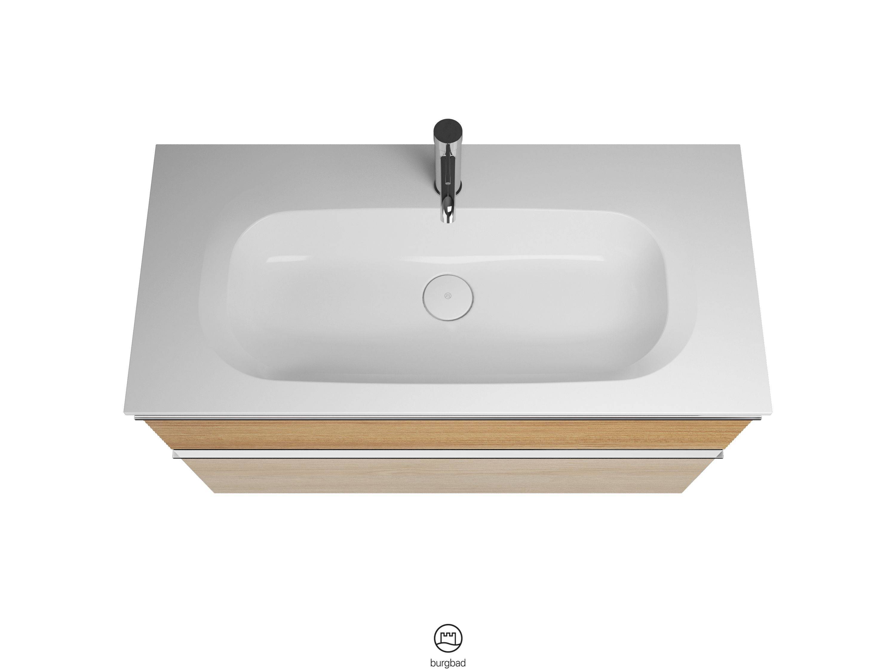 burgbad Fiumo Waschtisch mit Waschtischunterschrank Eiche Dekor Cashmere/tectona dekor zimt