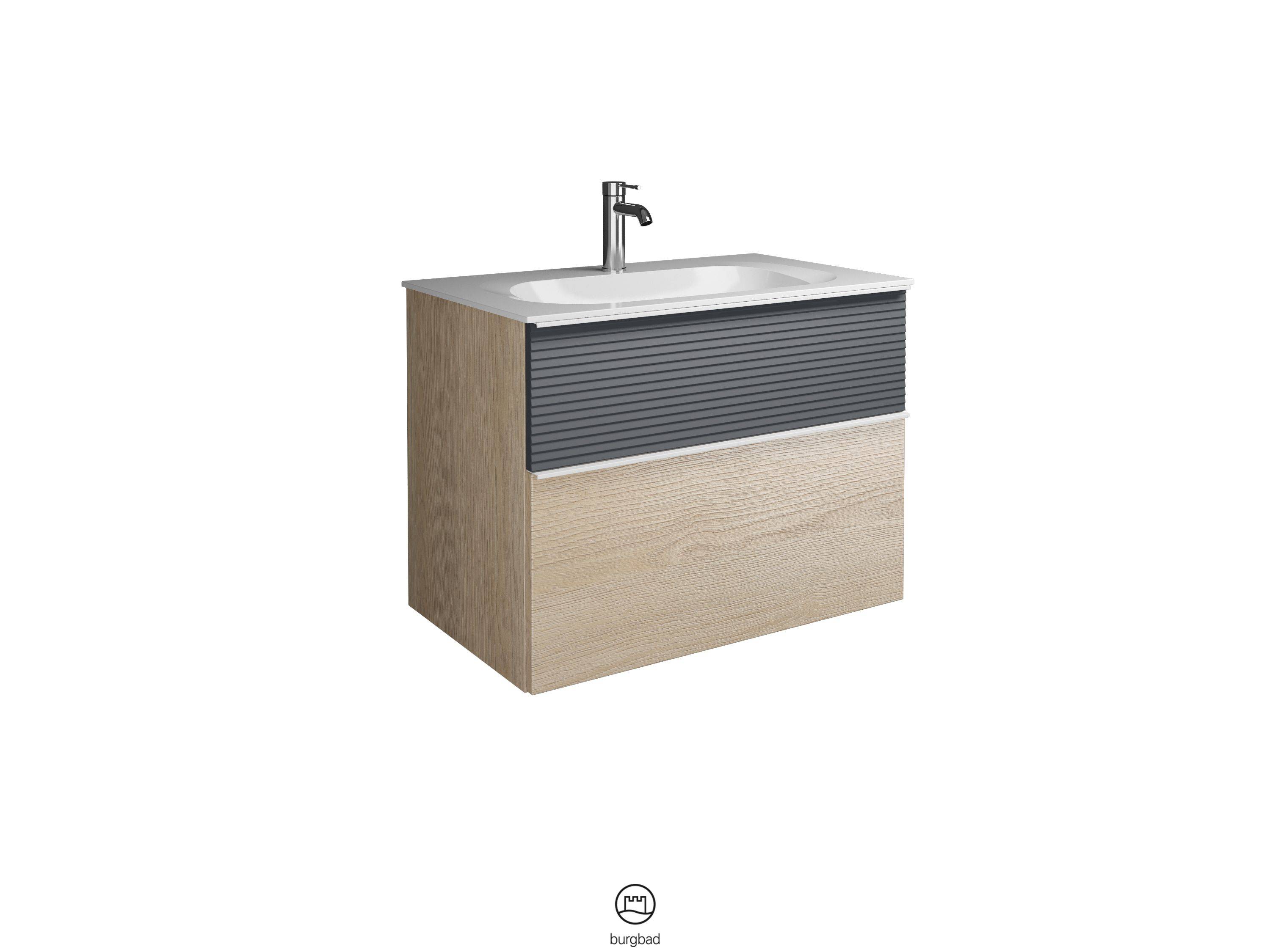 burgbad Fiumo Waschtisch mit Waschtischunterschrank Eiche Dekor Cashmere/graphit softmatt