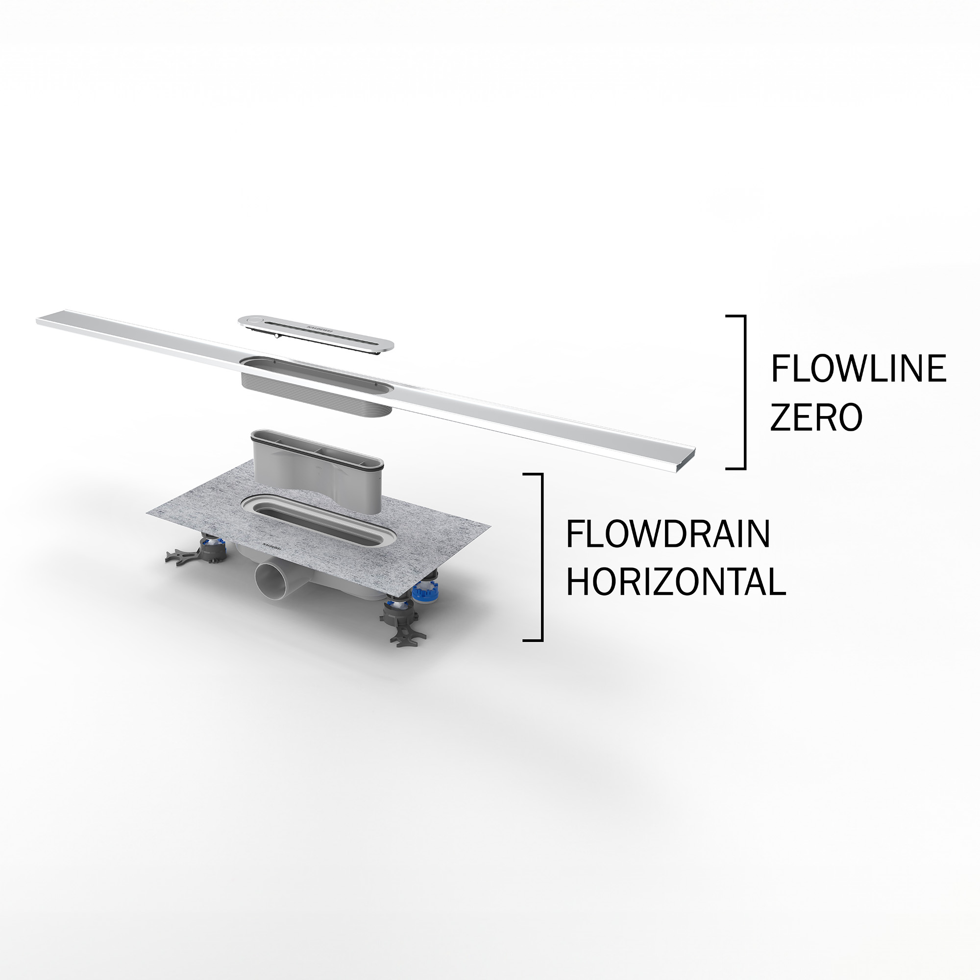 Flowline Zero Duschrinnen-Set mit FlowDrain Flat,  1200mm, champagner gebürstet