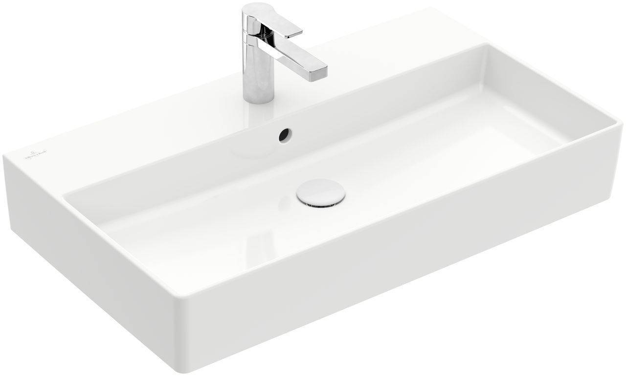 4A228G01 Memento 2.0 Waschtisch, Unterseite geschliffen, 800 x 470mm, mit Hahnloch, mit Überlauf