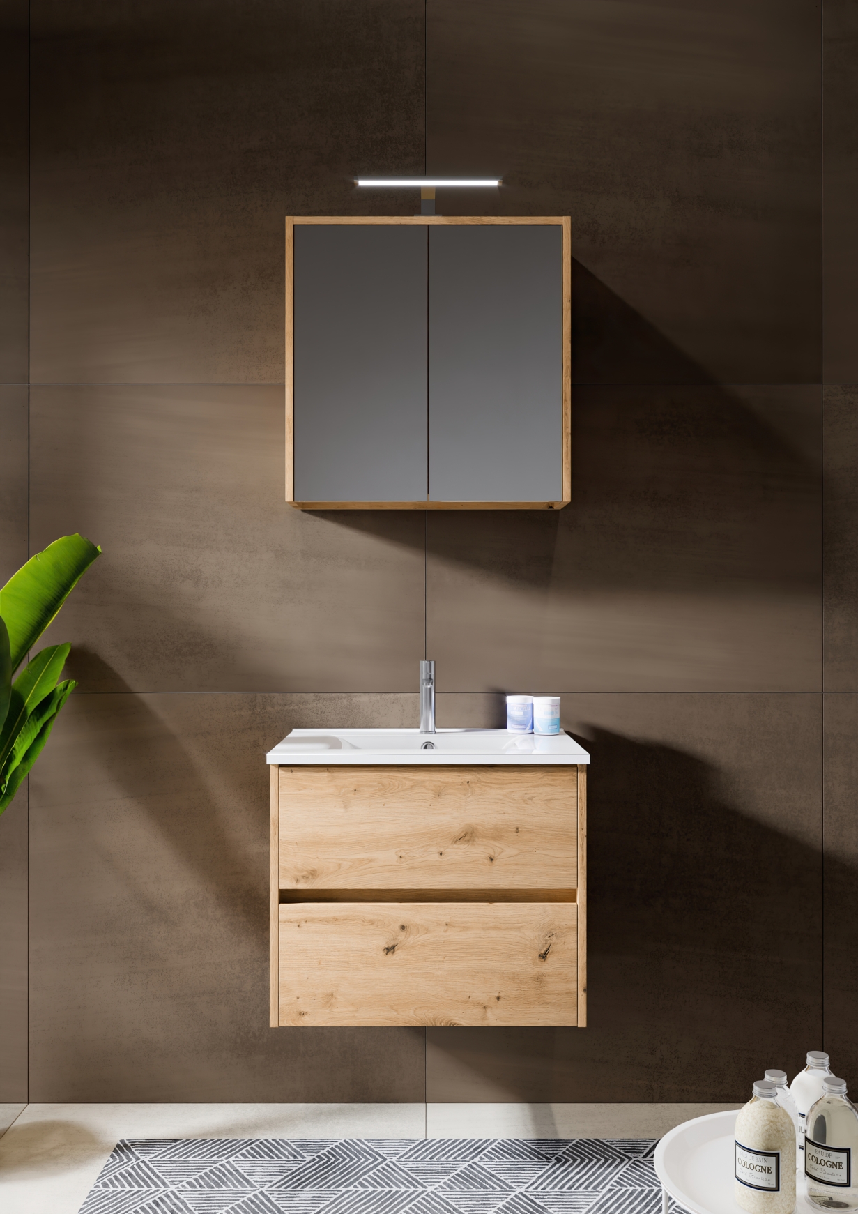 Porto Slim Badmöbel-Set 60cm mit Spiegelschrank, 38cm tief