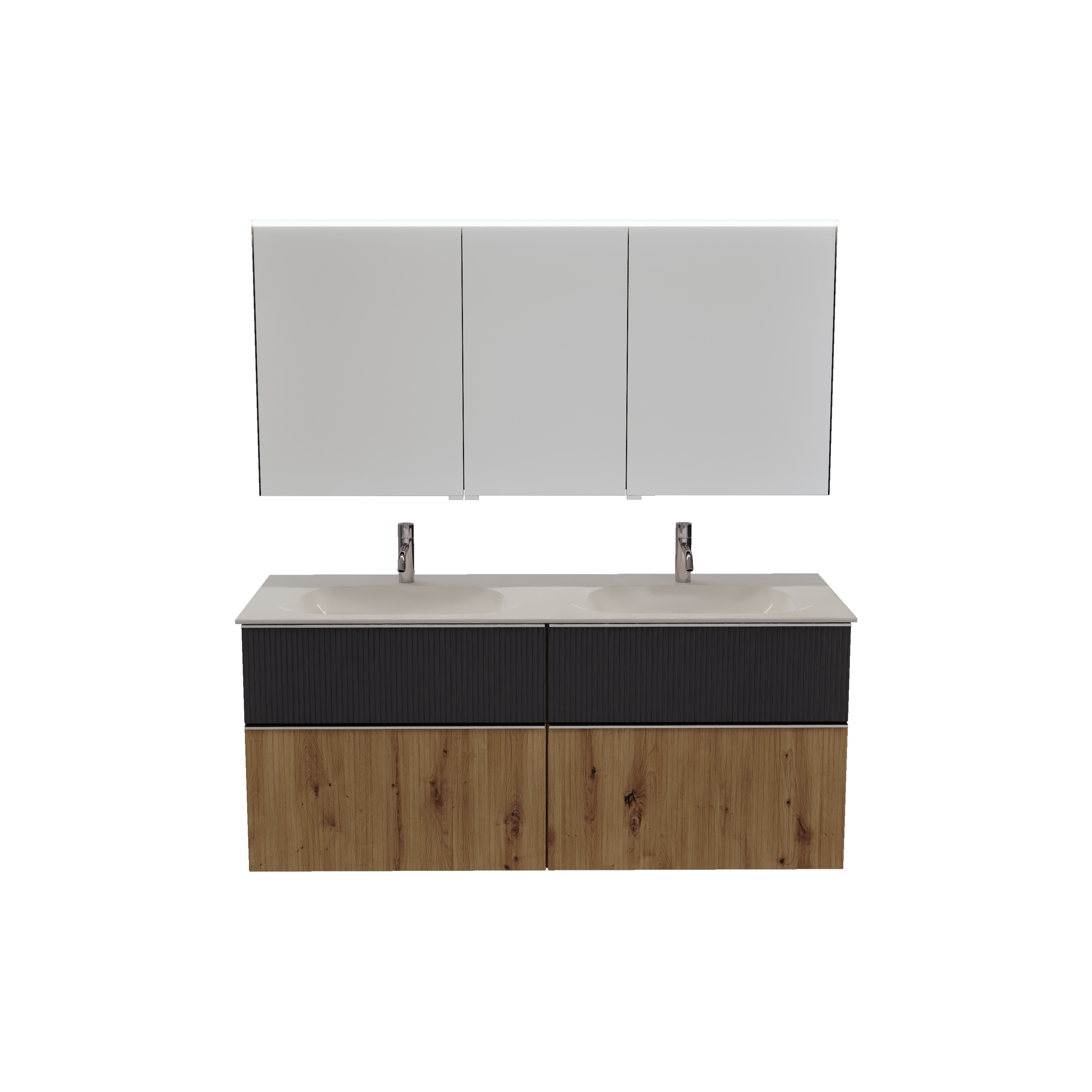 burgbad Fiumo 2.0 Badmöbel-Set 1420mm Eiche Dekor Urban, Griff Chrom G0146