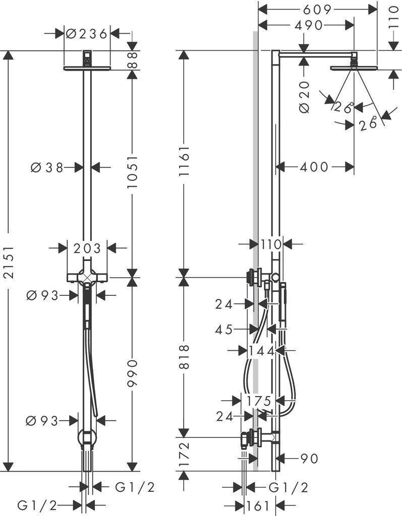 Nature shower column with overhead shower Outdoor shower