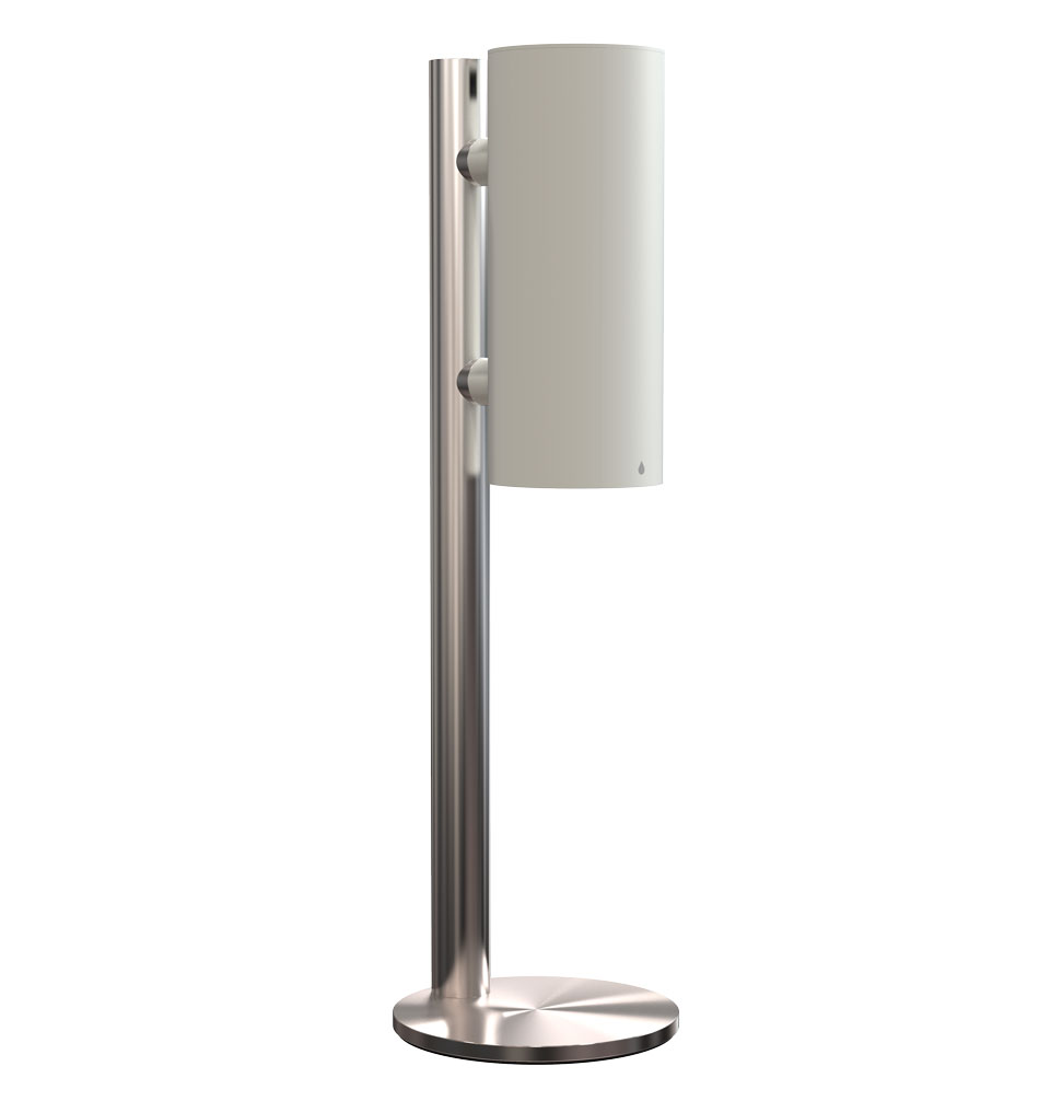 Edelstahl Tischlampe mit rundem weißen Lampenschirm