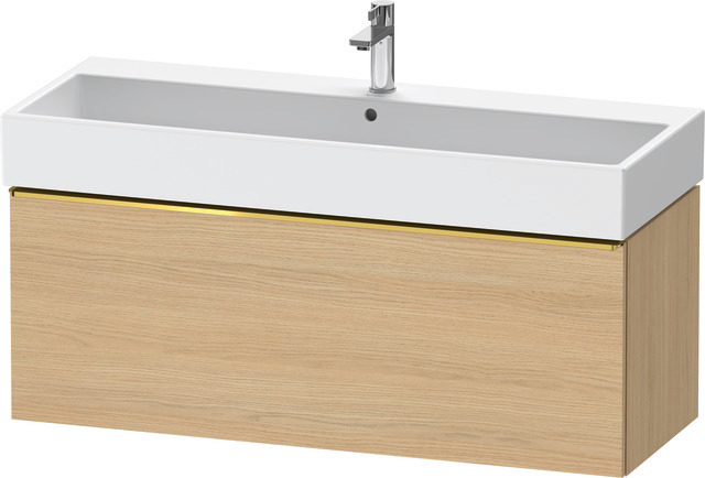 Duravit D-Neo Waschtischunterbau wandhängend mit Möbelgriff Gold poliert