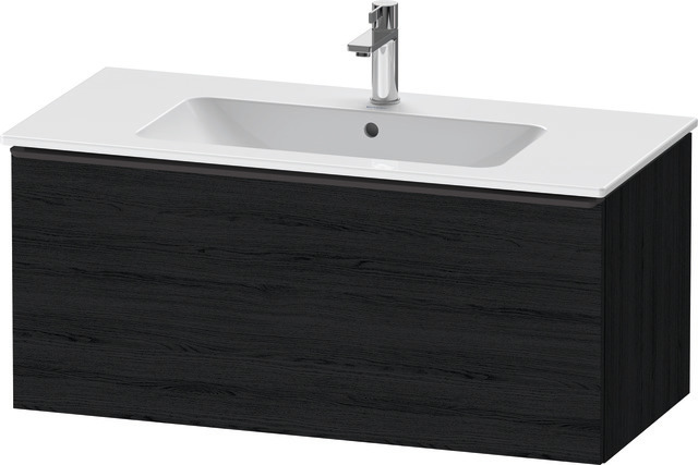 Waschbeckenschrank schwarz mit weißem Waschbecken und Armatu