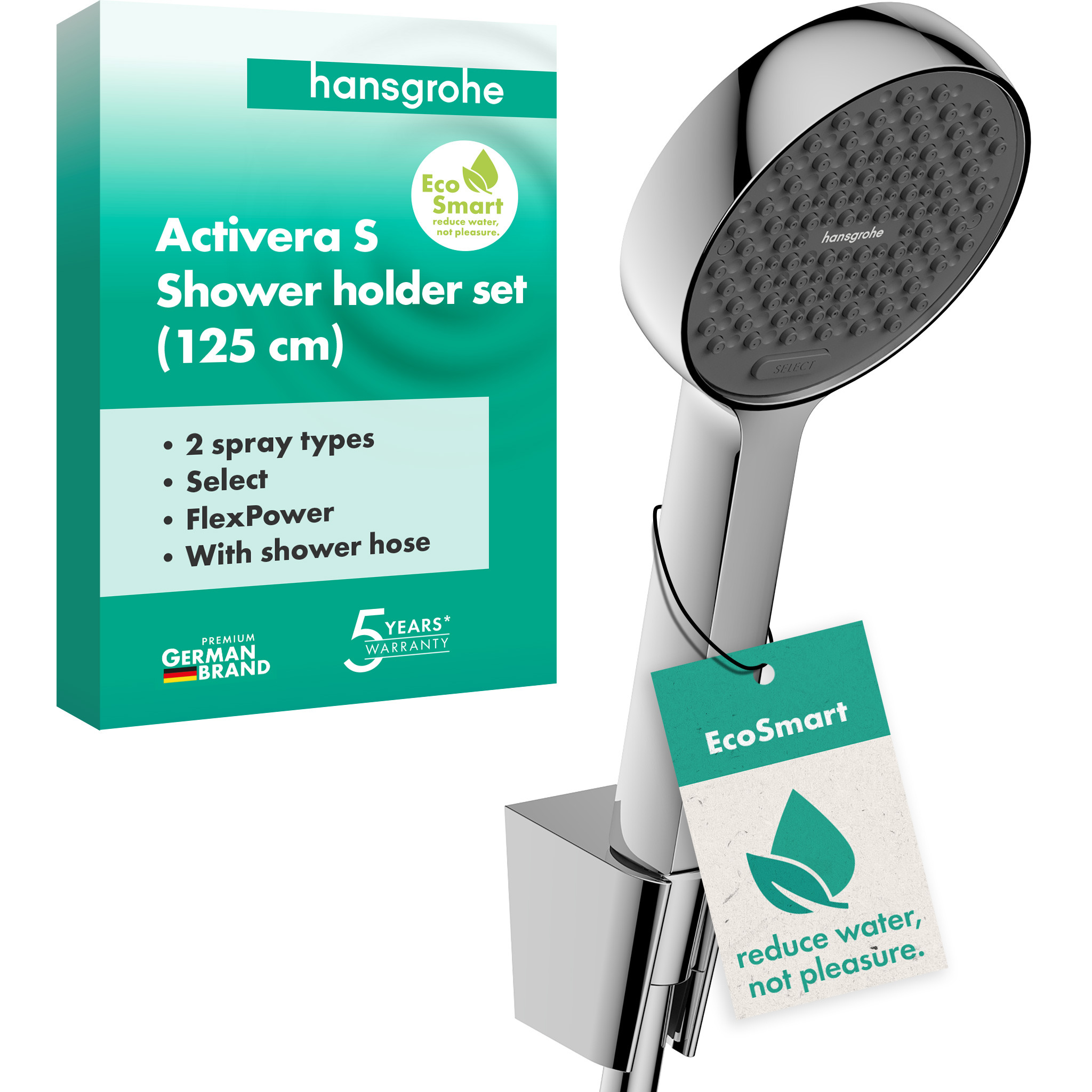 Activera Select S Handbrausehalterungset 95 2 Strahlarten  wassersparend mit Duschschlauch 125 cm