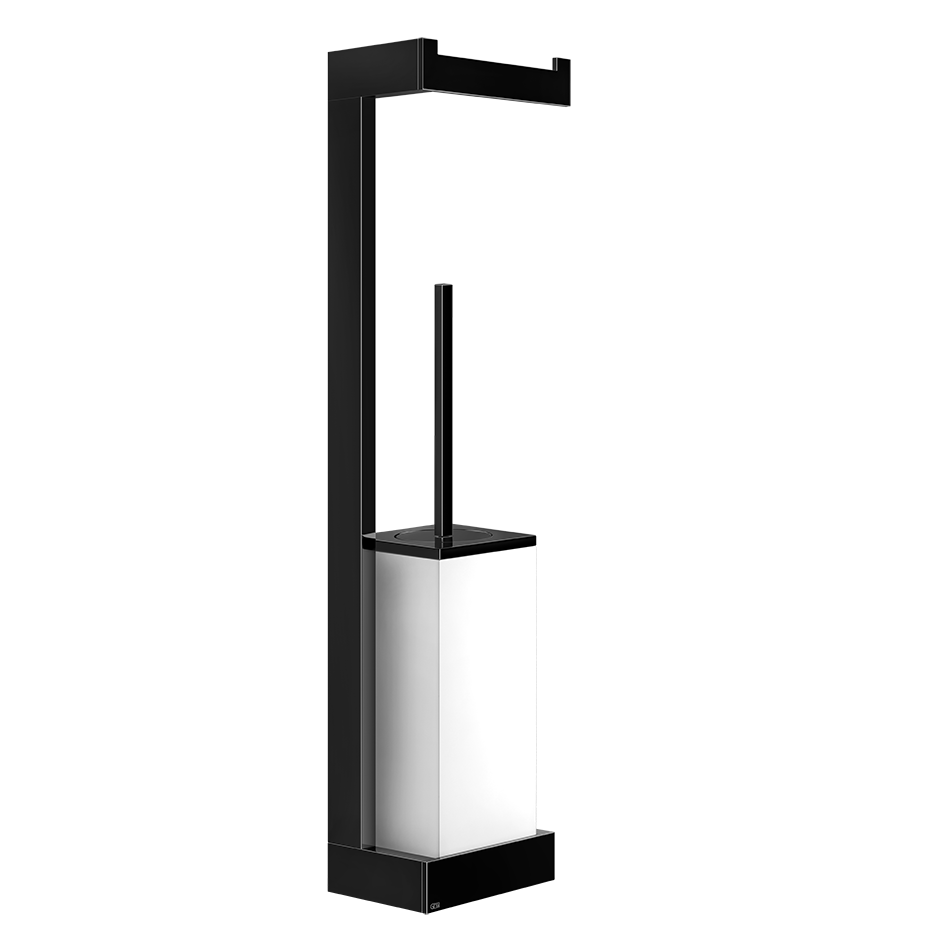 Rettangolo wall mounted toilet brush set with paper roll holder, white container