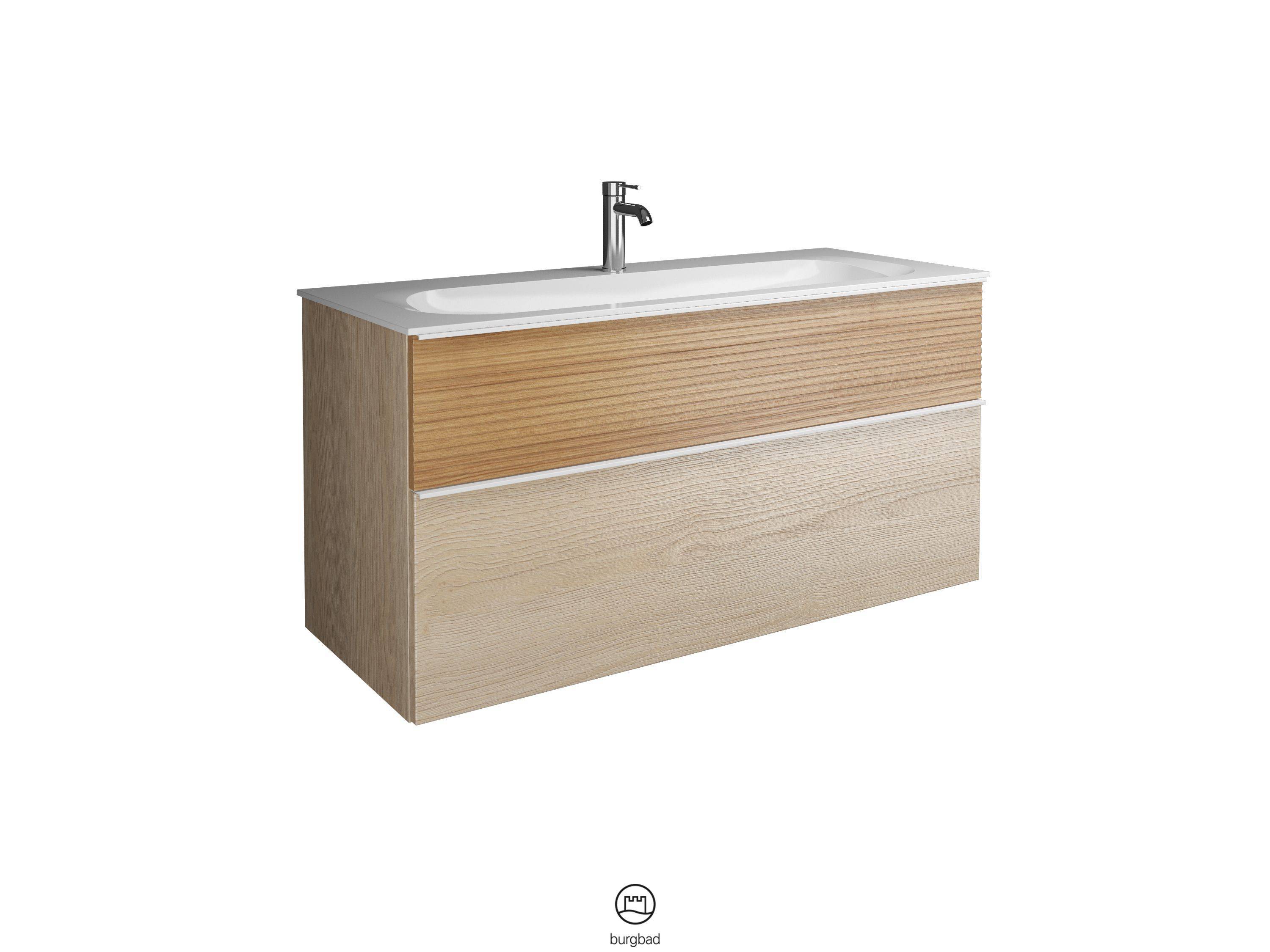 burgbad Fiumo Waschtisch mit Waschtischunterschrank Eiche Dekor Cashmere/tectona dekor zimt