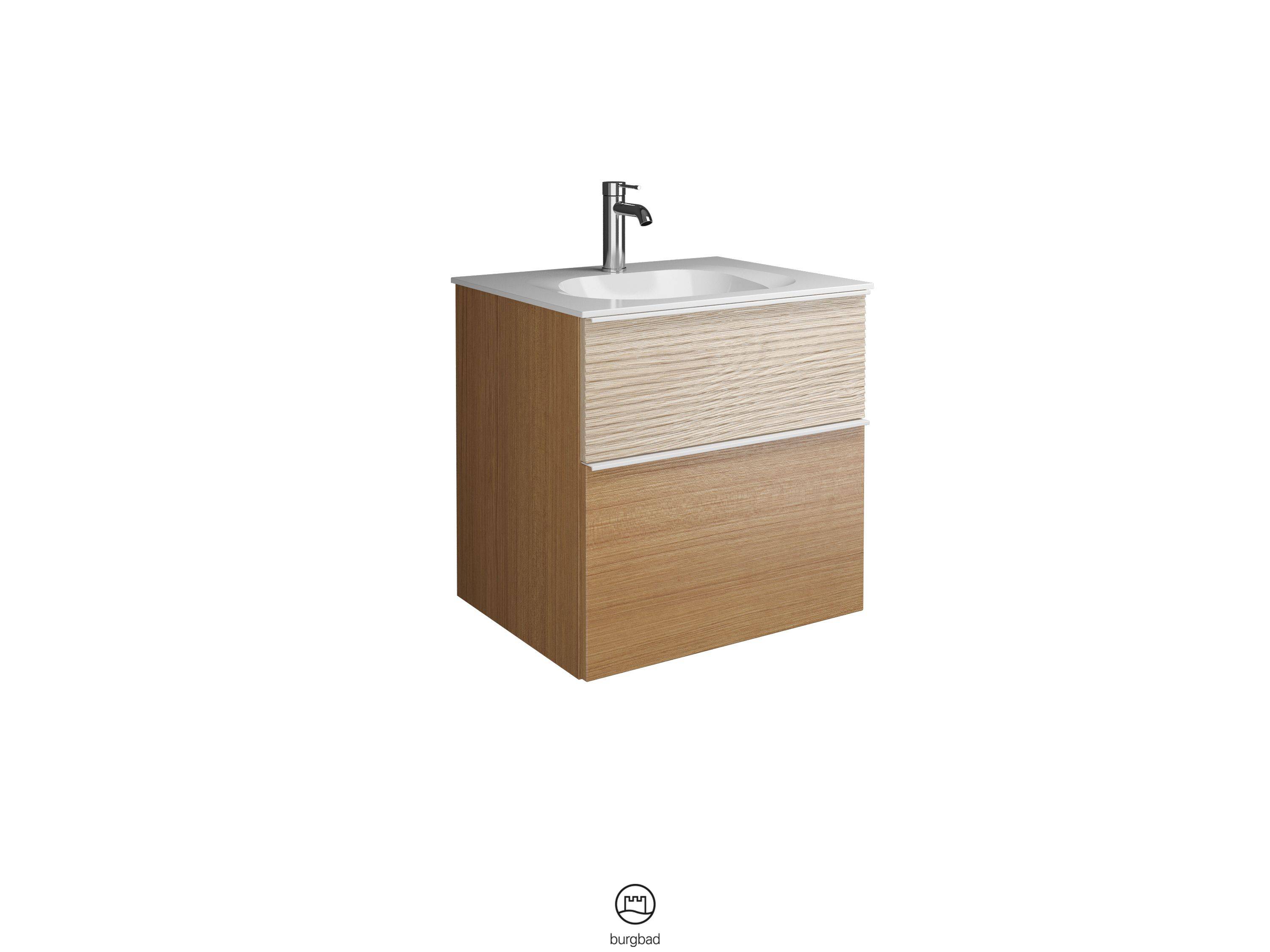 burgbad Fiumo Waschtisch mit Waschtischunterschrank Tectona Dekor Zimt/eiche dekor cashmere