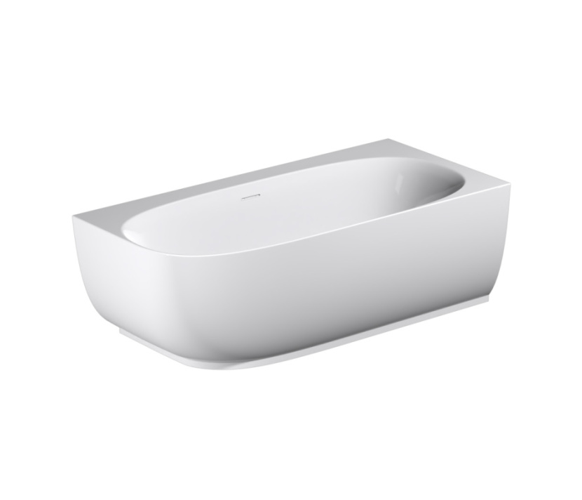 Moderne freistehende weiße Badewanne auf weißem Hintergrund