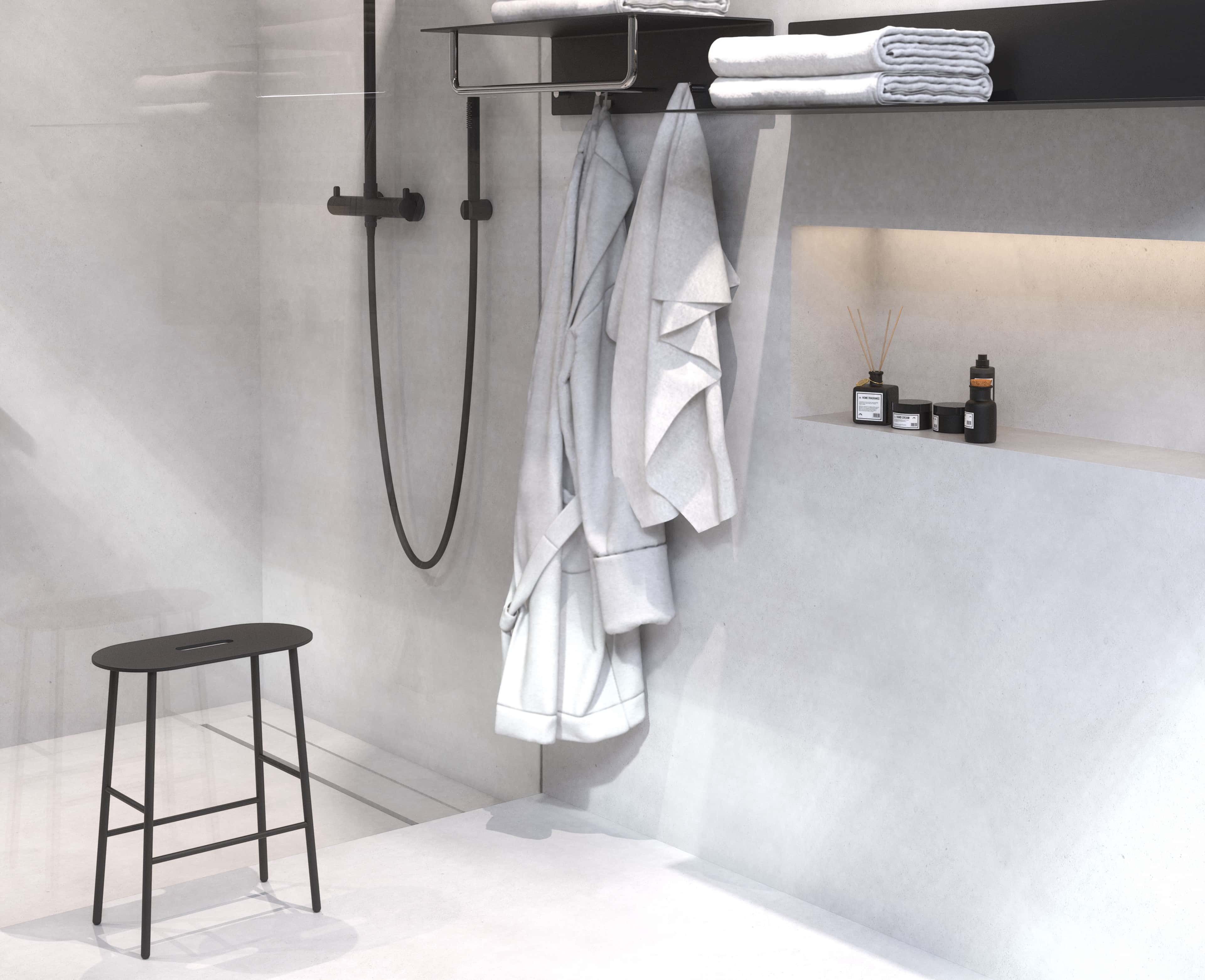 FROST Bank in Schwarz im Badezimmer.